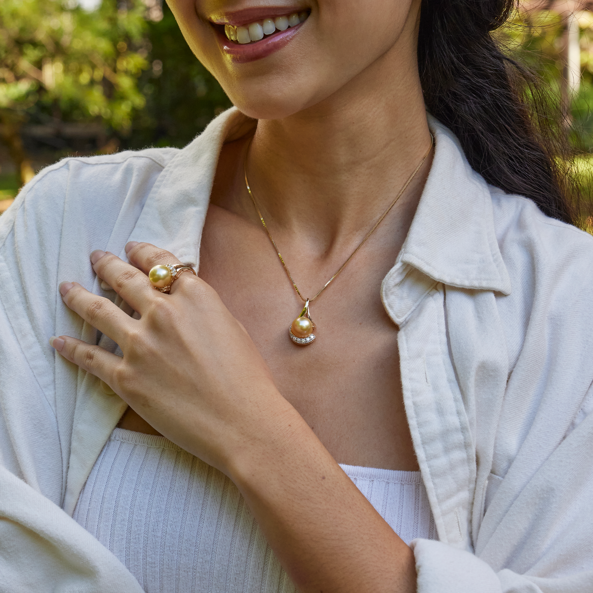 South Sea Gold Pearl Infinity Pendant in Gold with Diamonds - 11-12mm