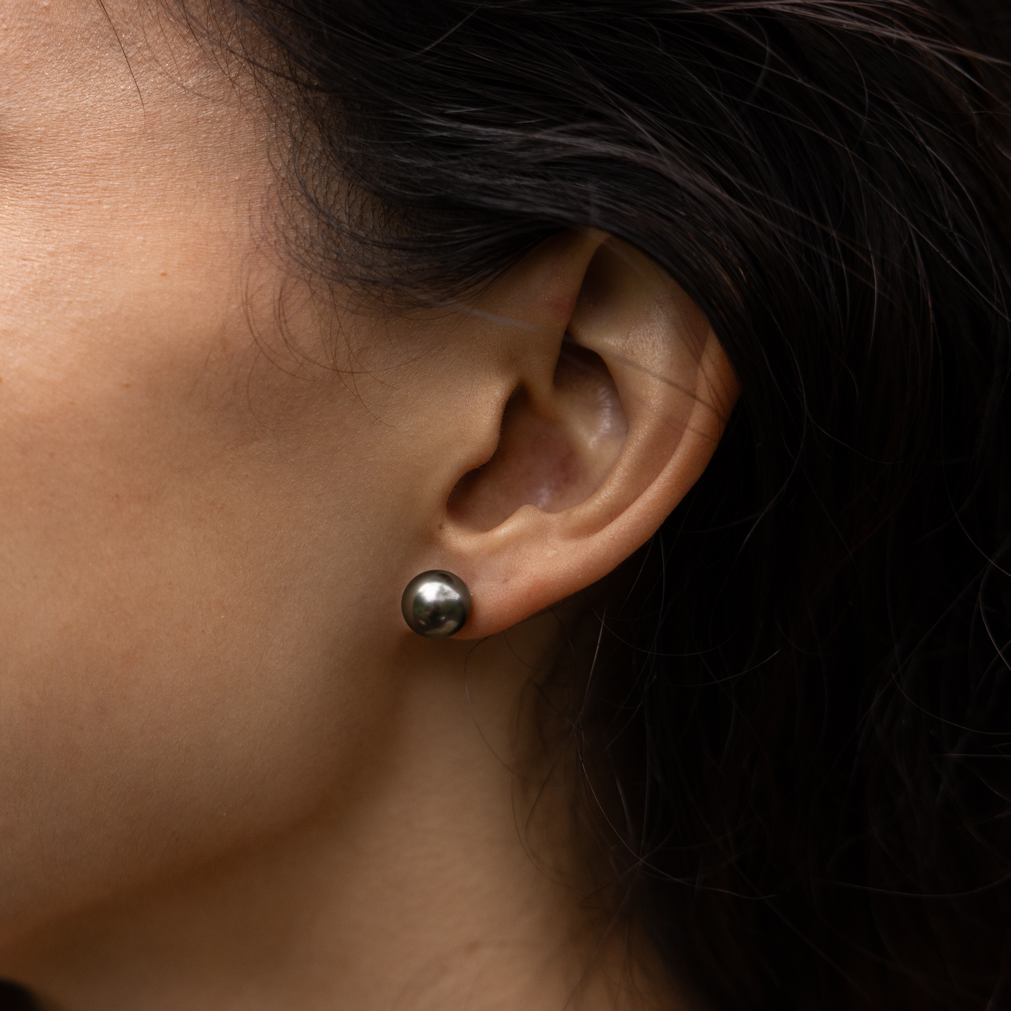 Tahitian Black Pearl Earrings in Gold - 9-10mm