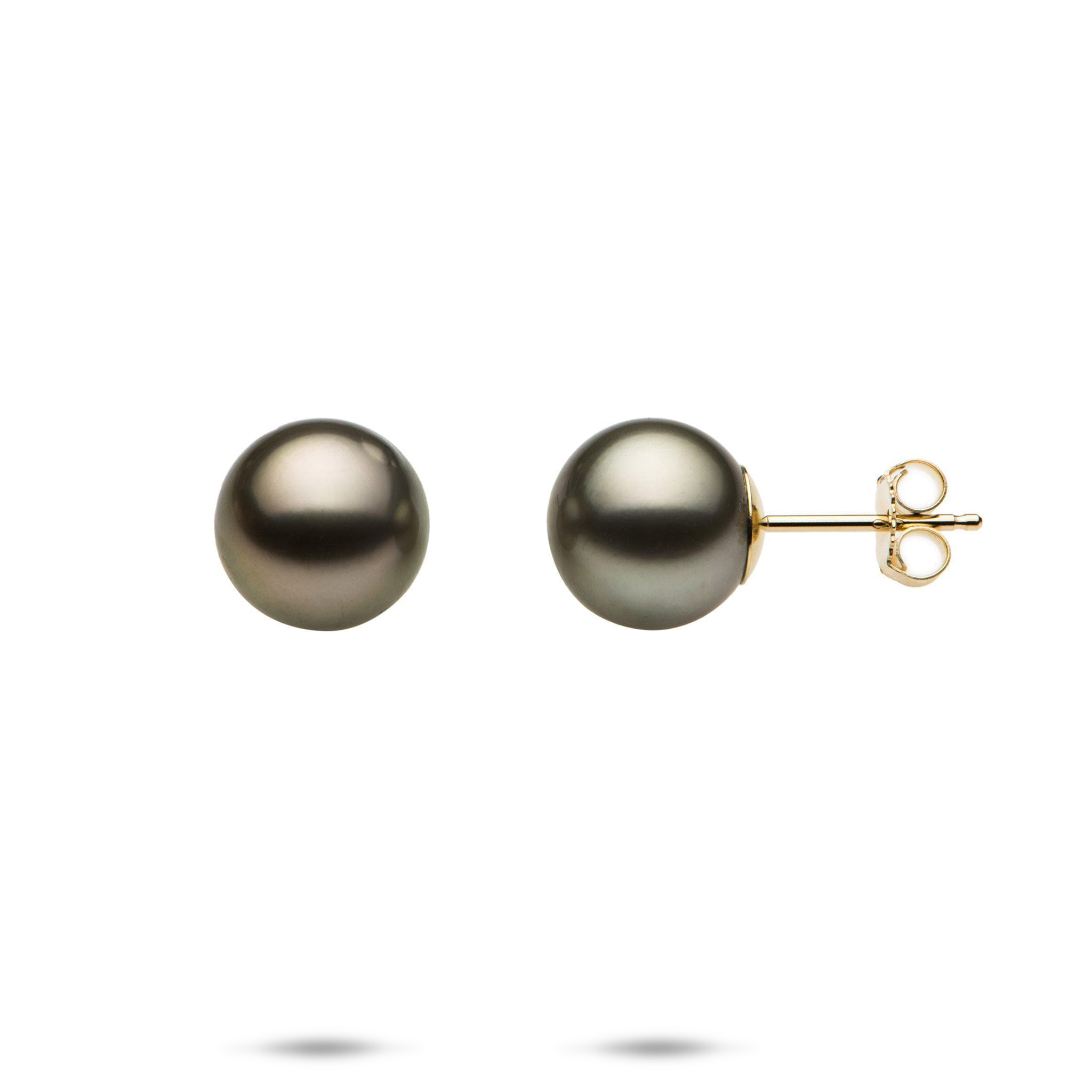 Schwarze Tahiti-Perlenohrringe in Gold - 9-10 mm