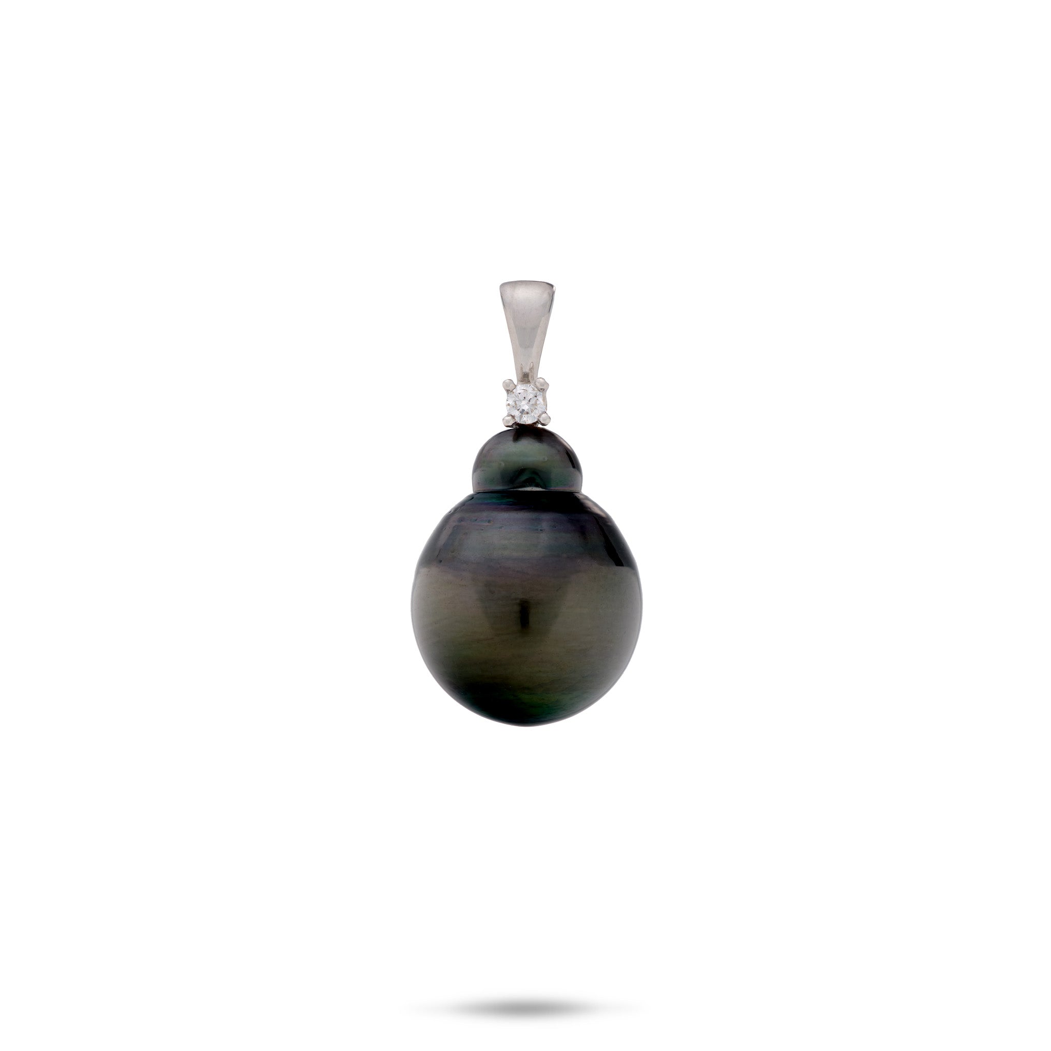 11-12mm Tahitian Black Pearl Pendant in White Gold with Diamond
