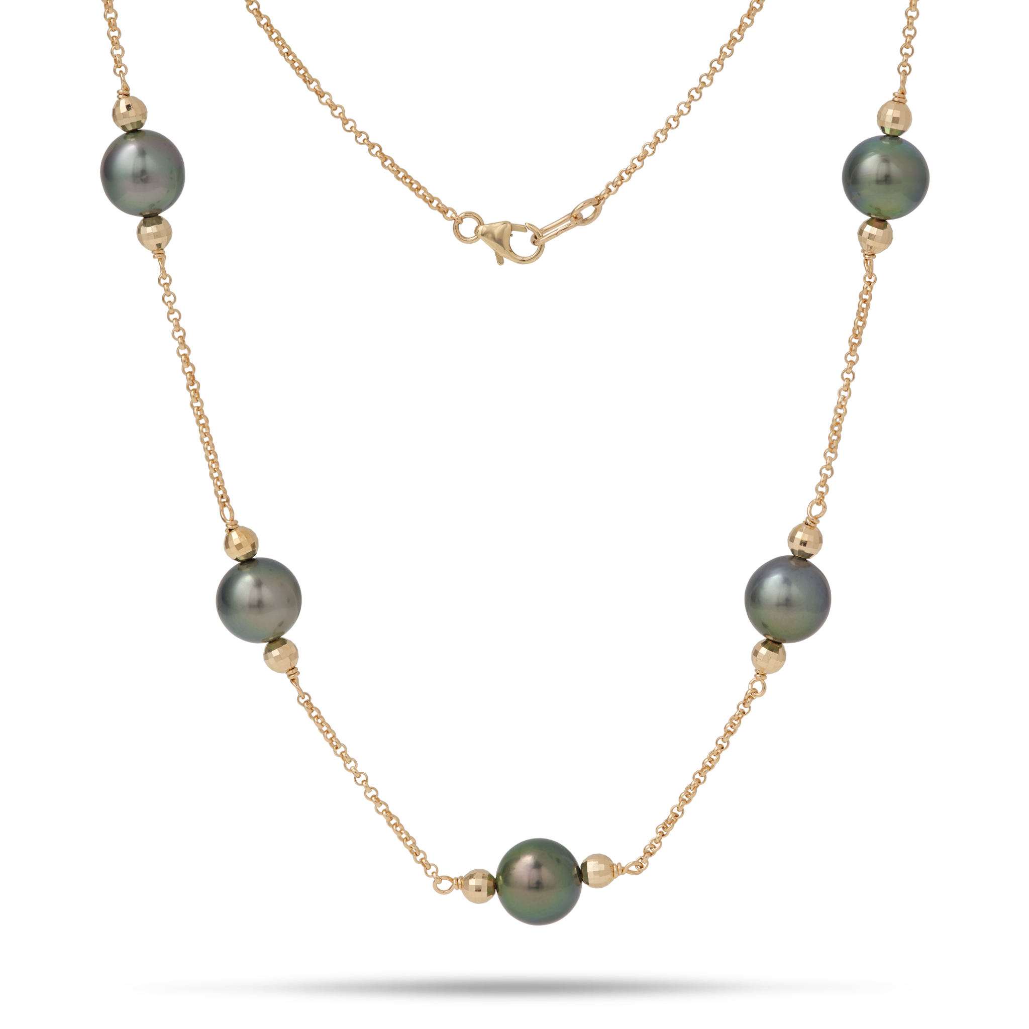 17.5-18" Tahitian Black Pearl Necklace in Gold - 9-10mm