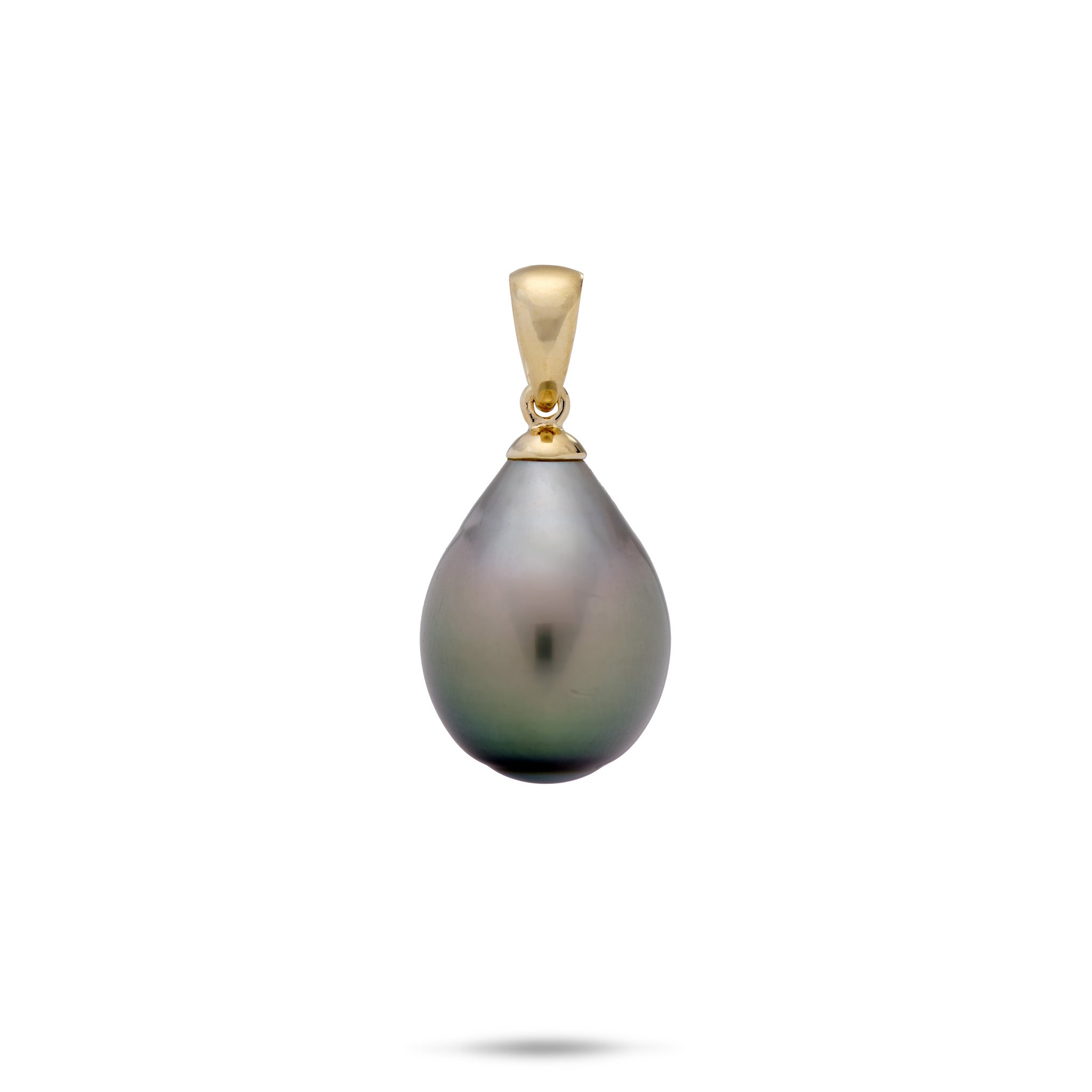 Drop-shaped Tahitian Black Pearl Pendant in 14k Yellow Gold