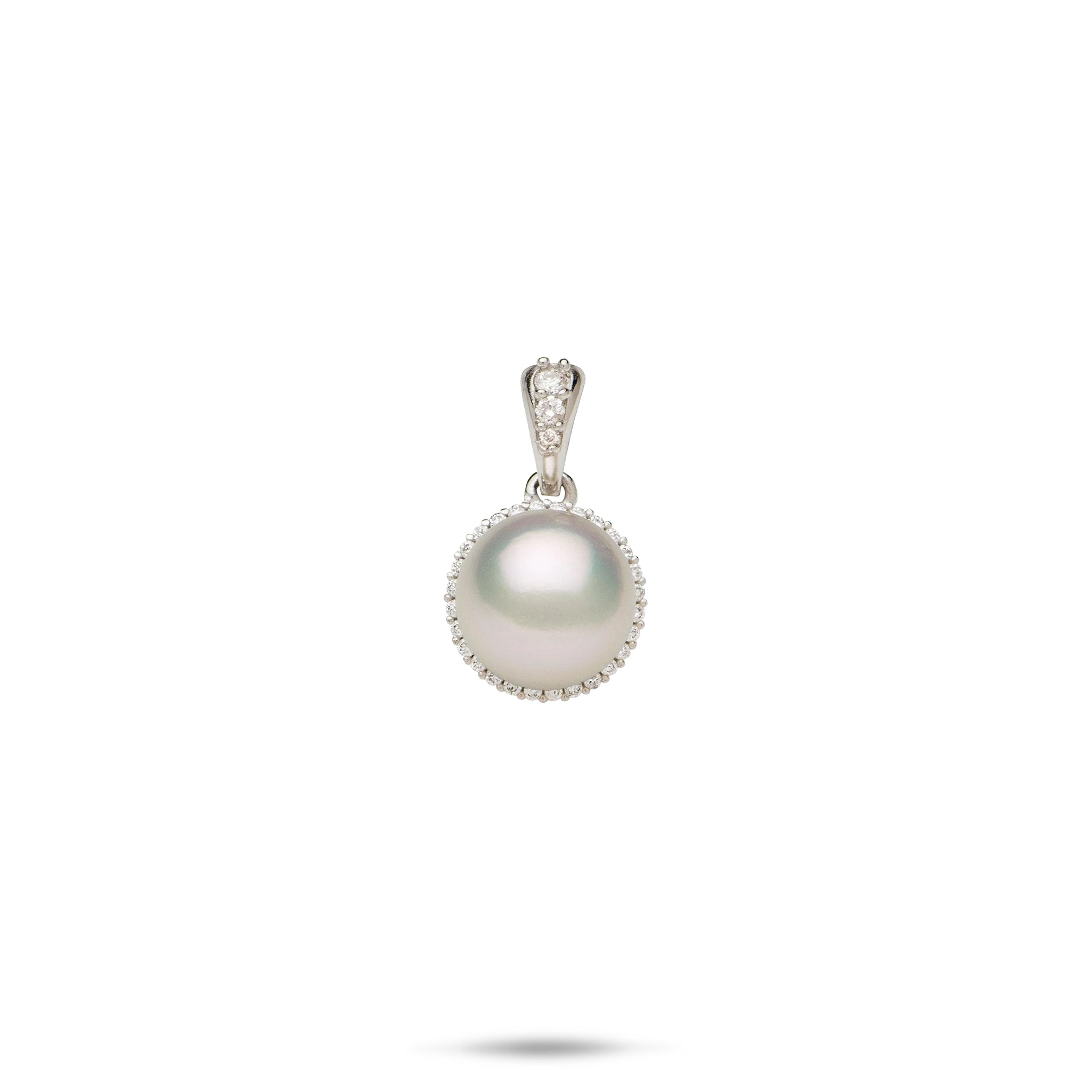 Halo Akoya White Pearl Pendant in White Gold with Diamonds - 8-8.5mm