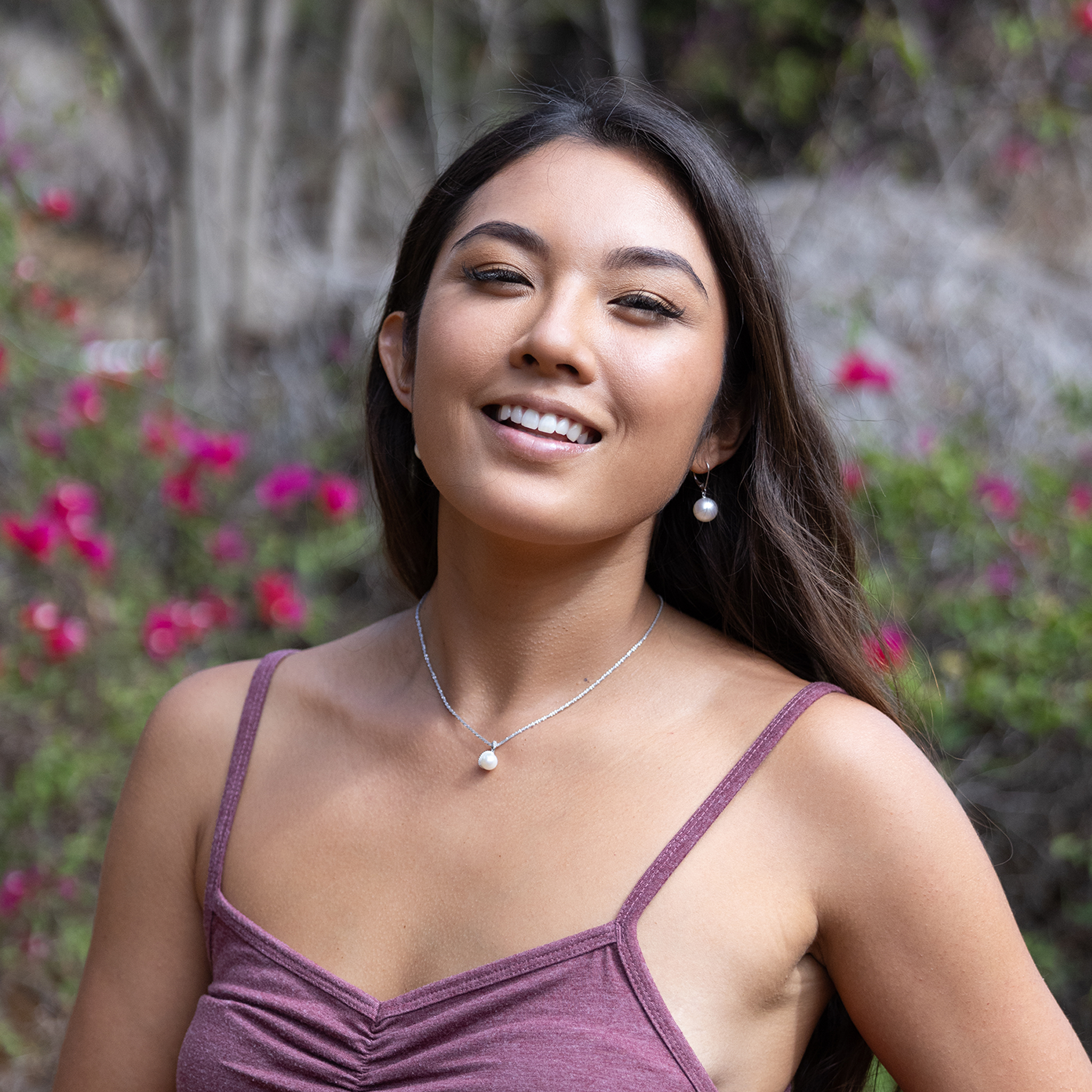 Halo Akoya White Pearl Pendant in White Gold with Diamonds - 8-8.5mm