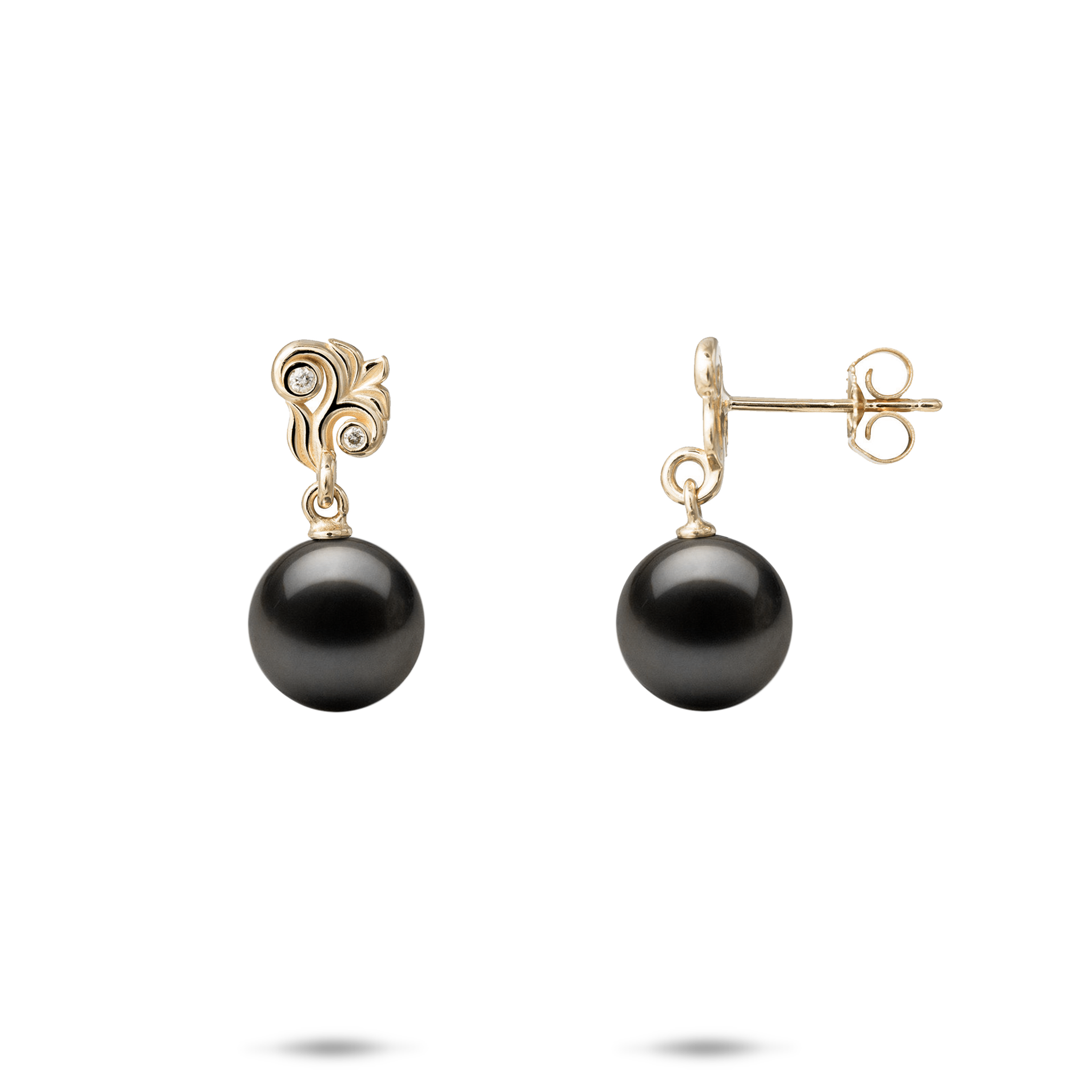 Living Heirloom Ohrringe mit schwarzen Tahiti-Perlen in Gold mit Diamanten - 8-9 mm