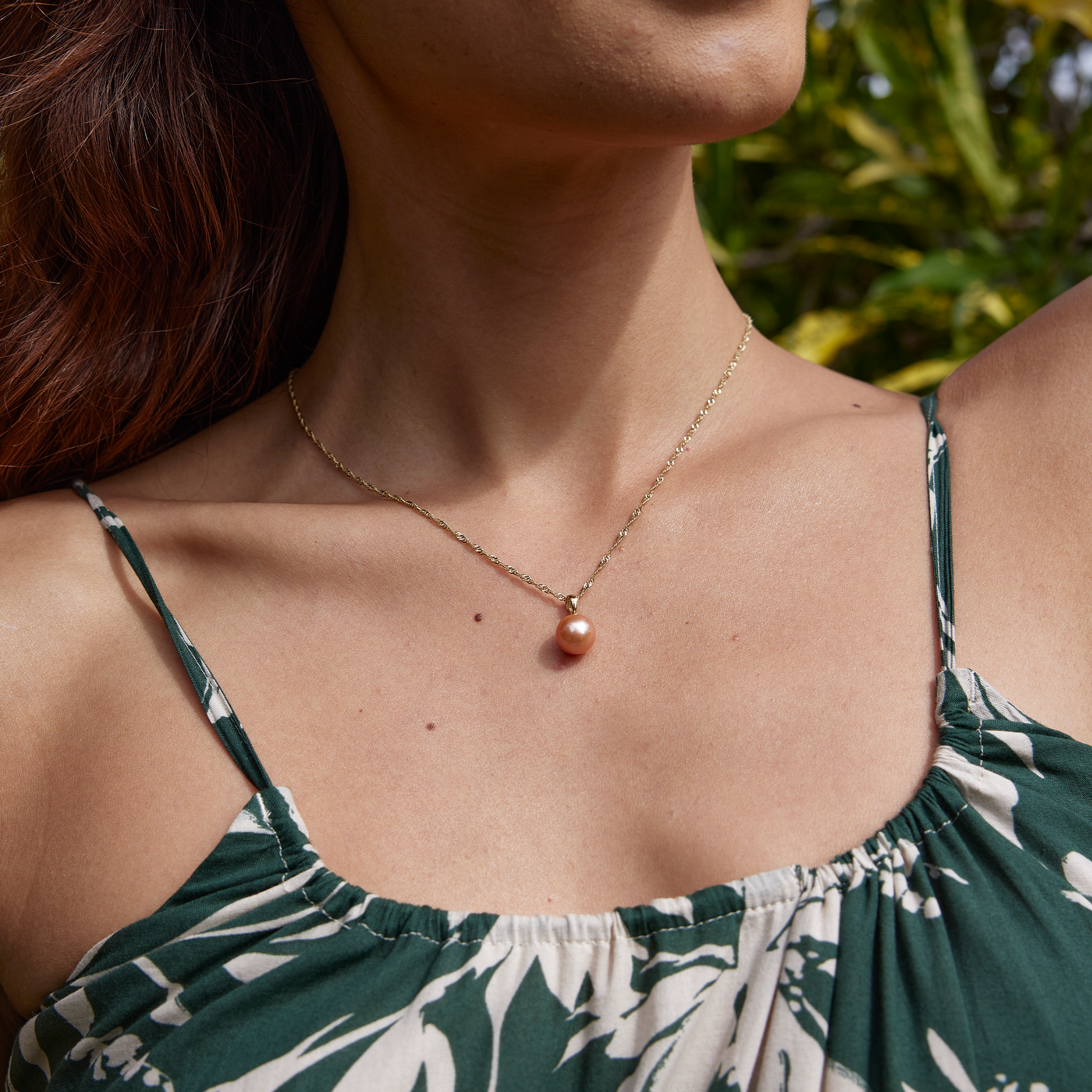 Peach Freshwater Pearl Pendant in Gold - 9-10mm