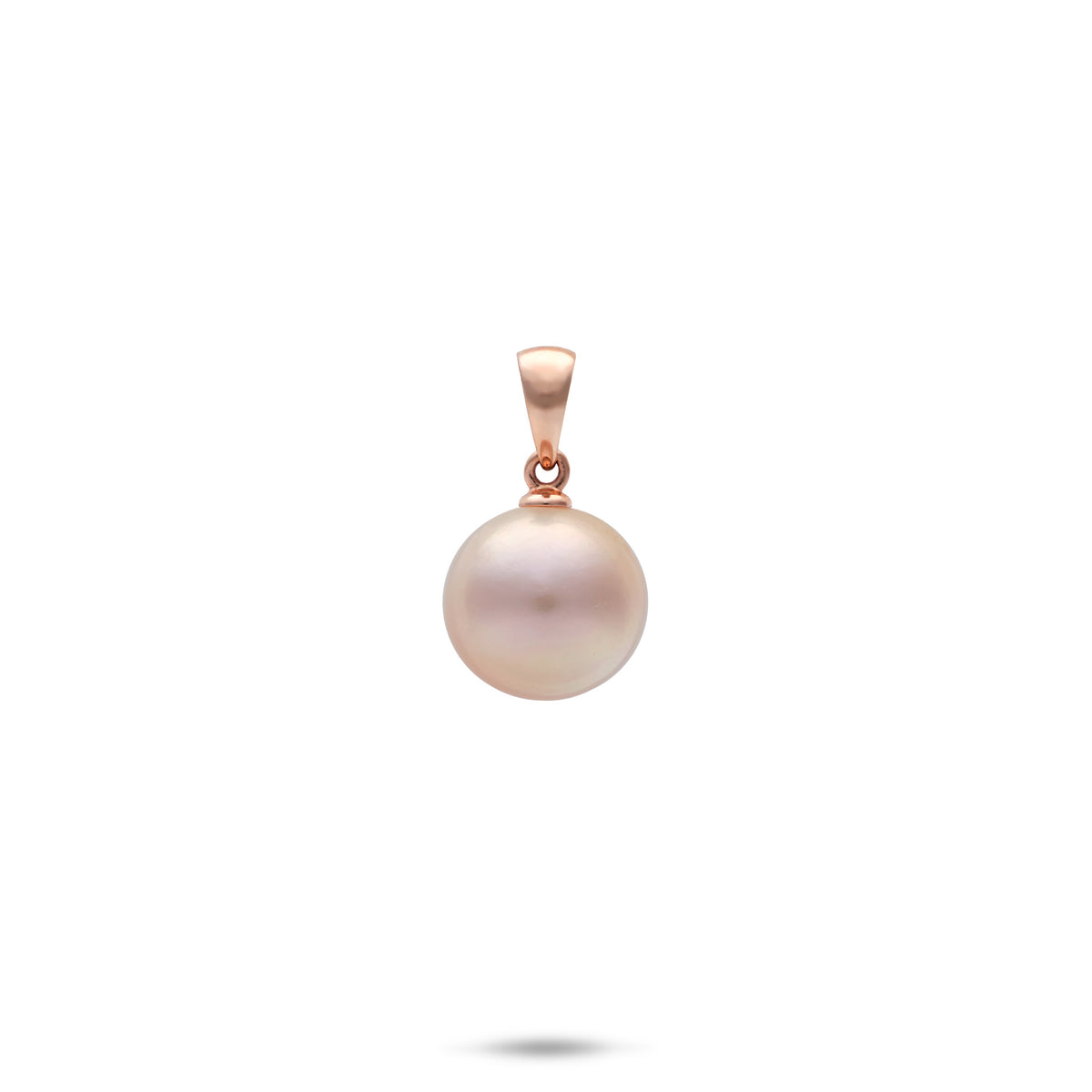 9-10mm Pale Pink Freshwater Pearl Pendant in 14k Rose Gold on a white background