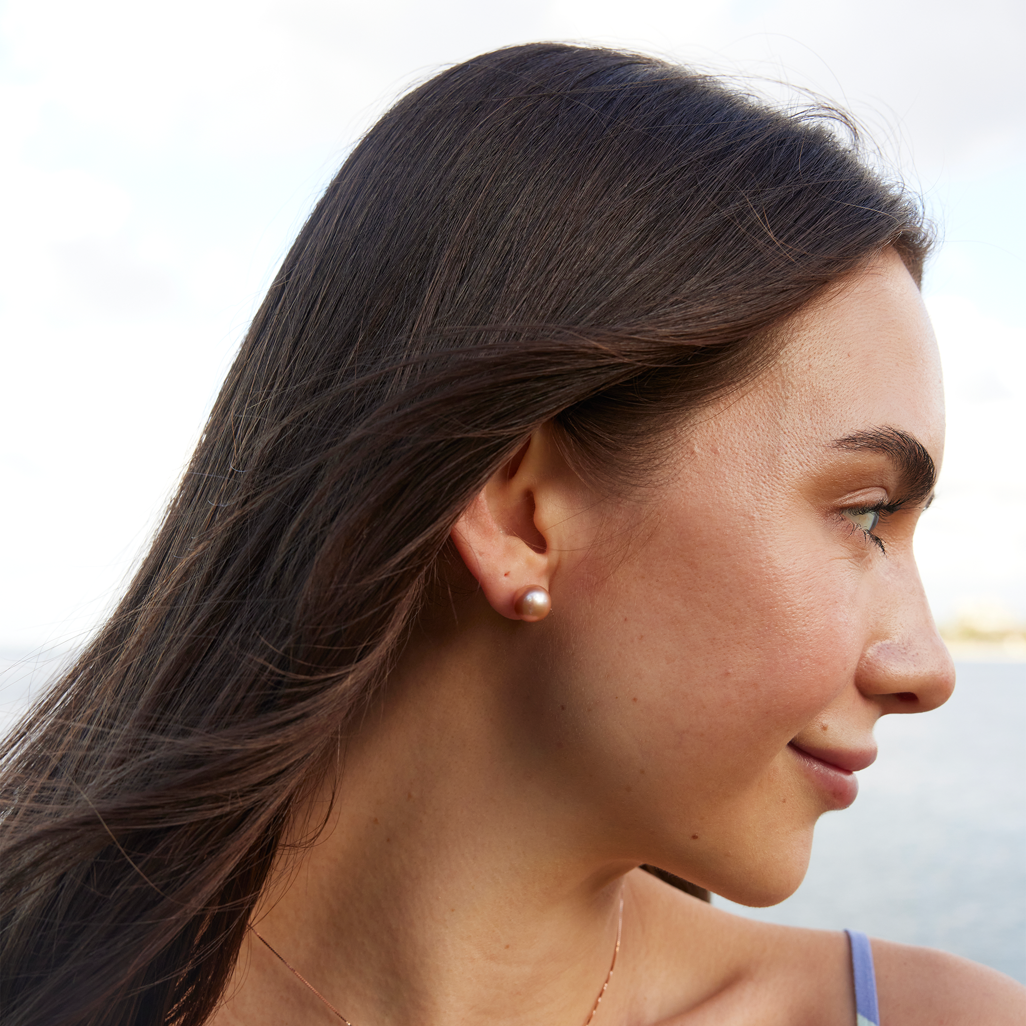 Freshwater Natural Color Pearl Earrings in Gold - 9-10mm