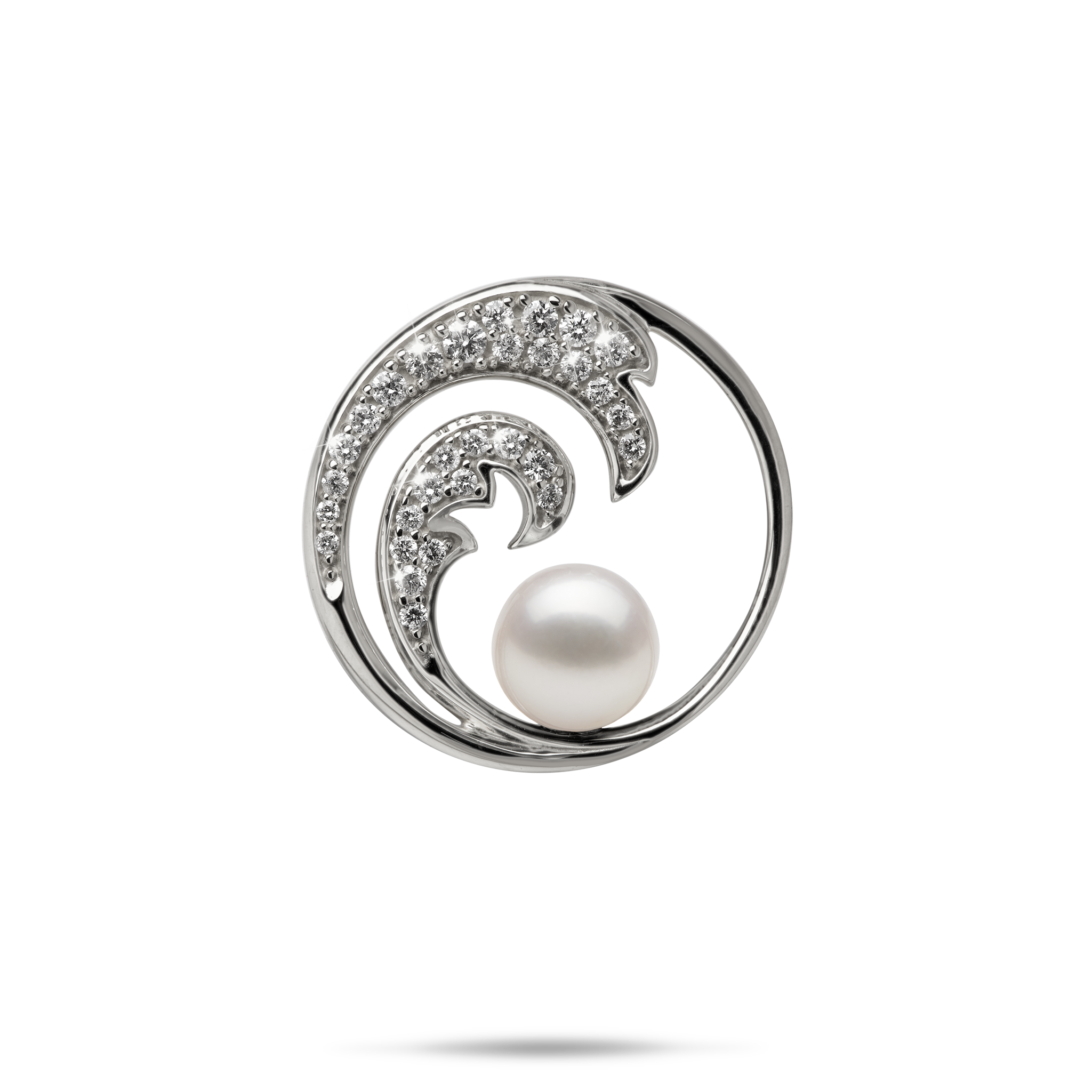 Nalu Akoya White Pearl Pendant in White Gold with Diamonds - 24mm