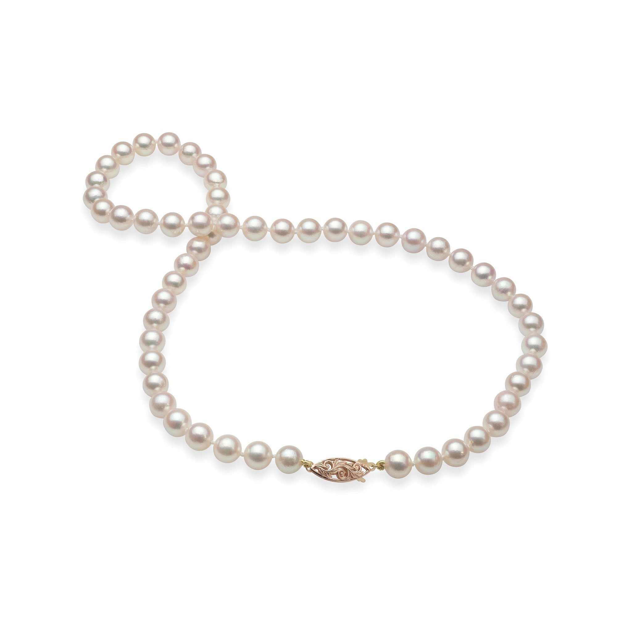 7-8mm 18-19" Akoya White Pearl Strand with Two Tone 14k Gold Clasp