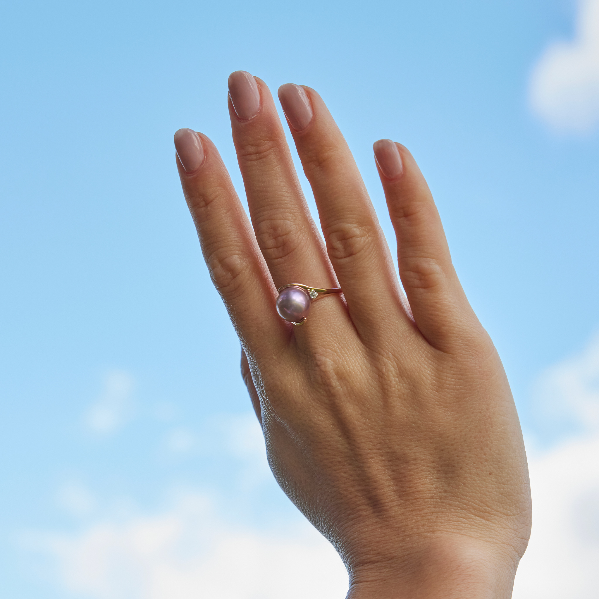 Lilac Freshwater Pearl Ring in Rose Gold with Diamonds - 10-11mm