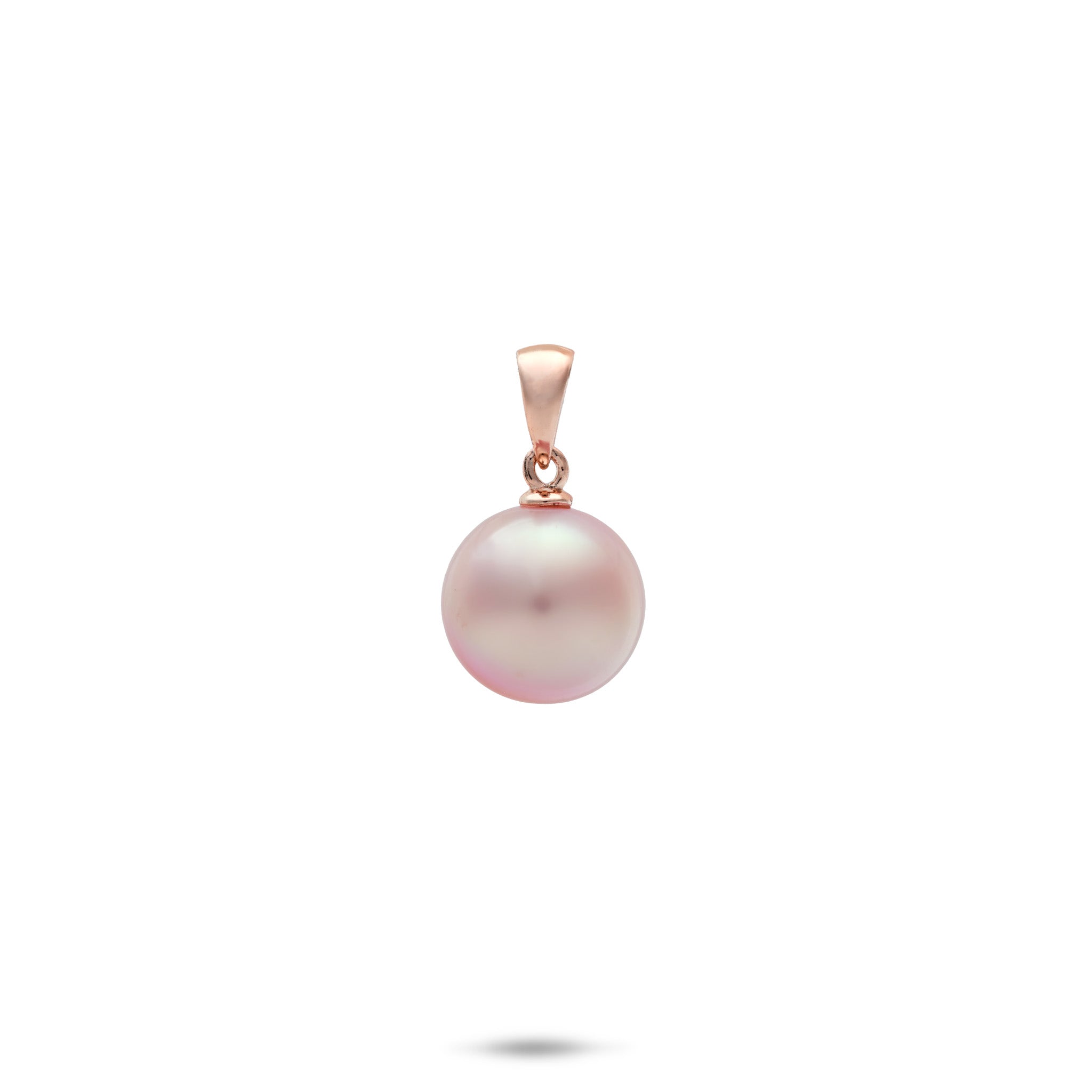 9-10mm Lilac Freshwater Pearl Pendant with a 14k Rose Gold Bail on a white background