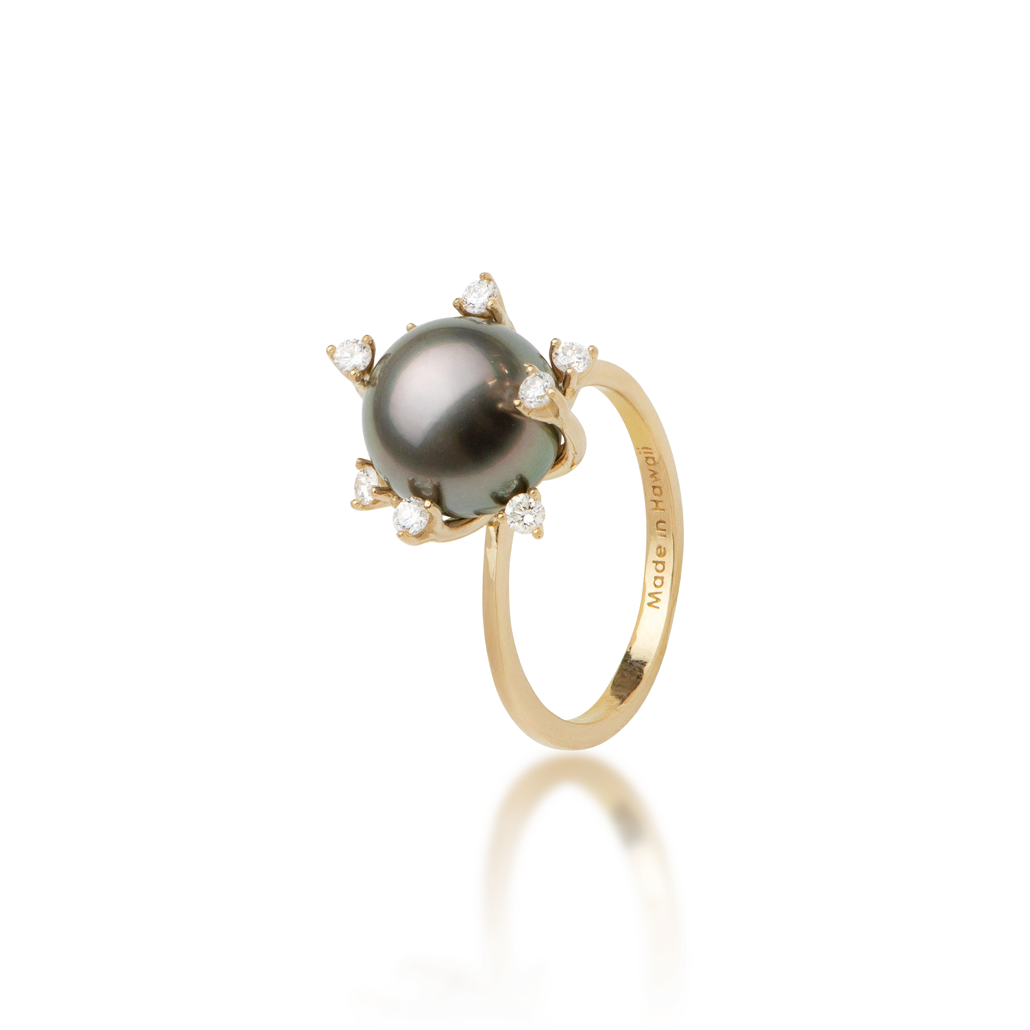 Protea Tahitian Black Pearl Ring in Gold with Diamonds - 10-11mm