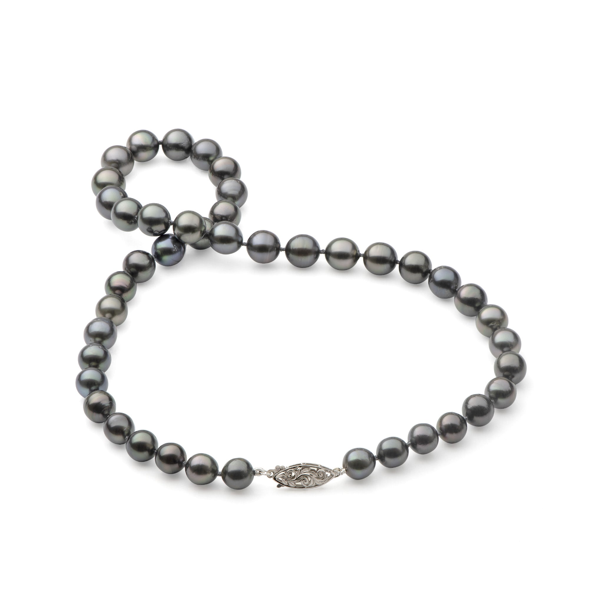 18-19" Tahitian Black Pearl Strand with White Gold Clasp - 8-11mm