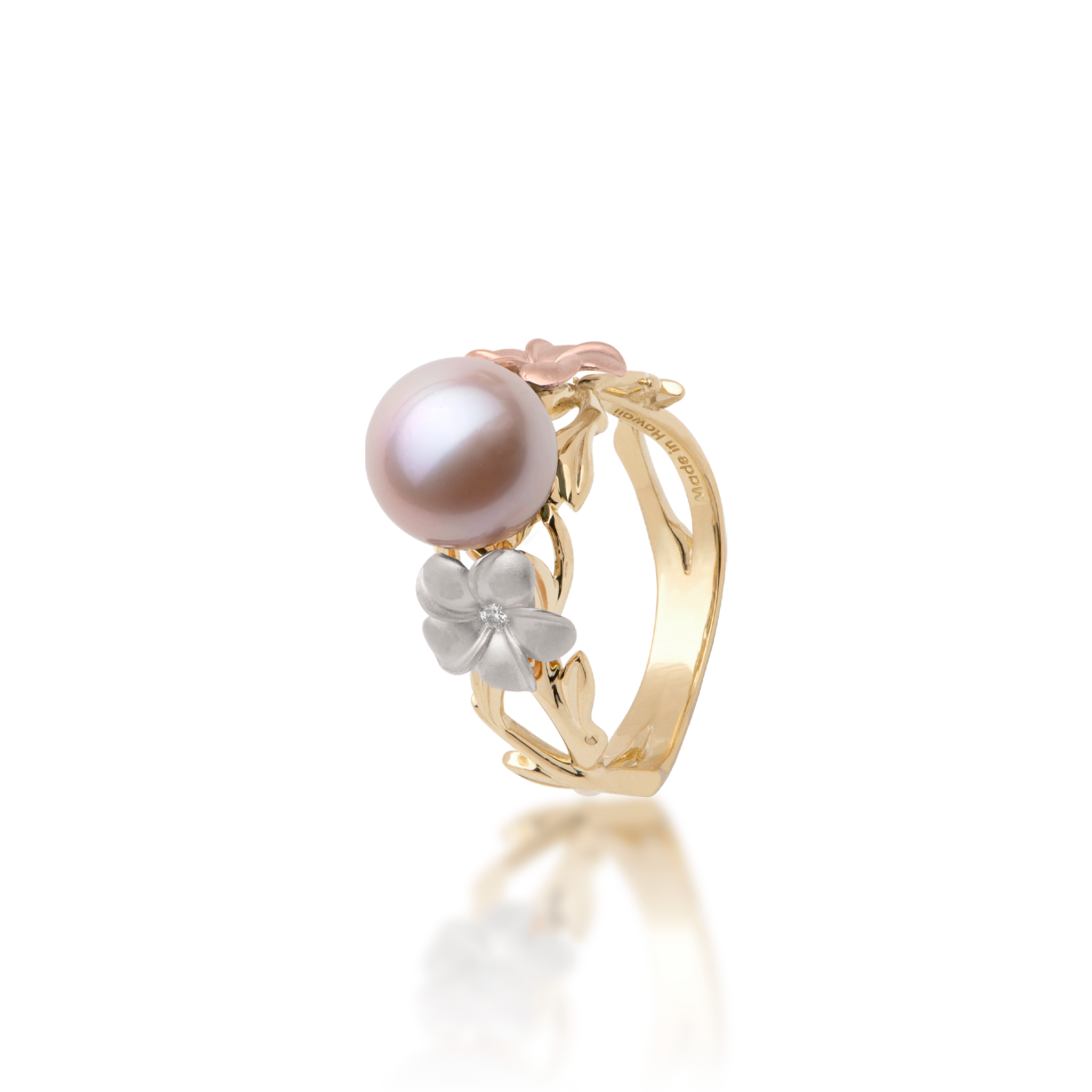 Pearls in Bloom Plumeria Lavender Freshwater Pearl Ring in Tri Color Gold with Diamonds - 8mm