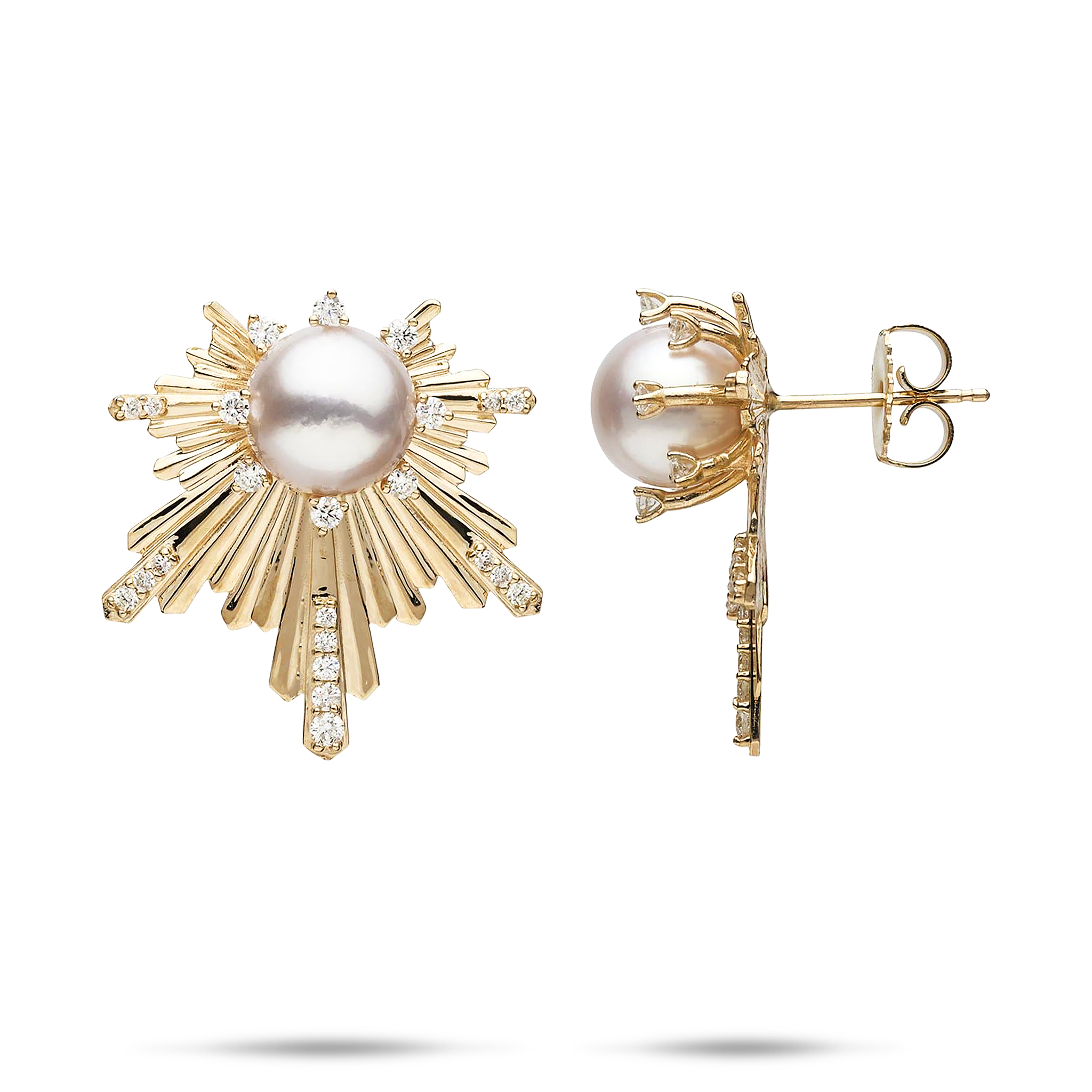 E Hoʻāla Akoya White Pearl Earrings in Gold with Diamonds - 23mm