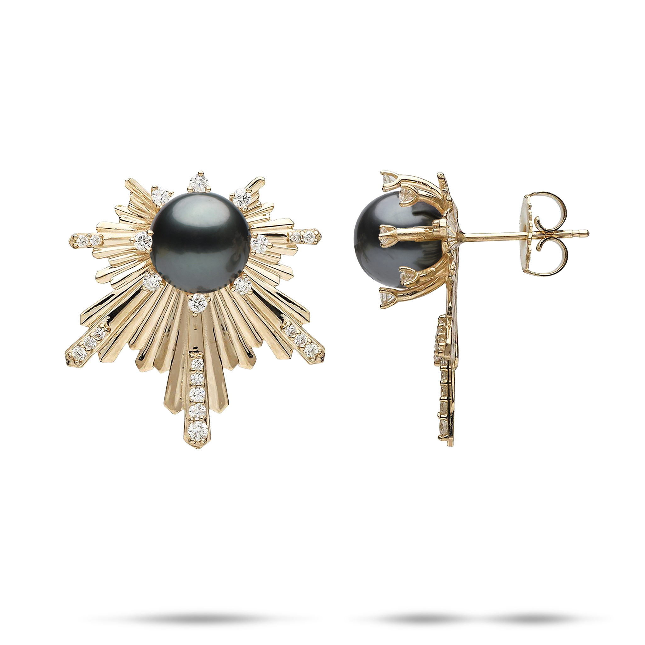 E Hoʻāla schwarze Tahiti-Perlenohrringe in Gold mit Diamanten – 23 mm