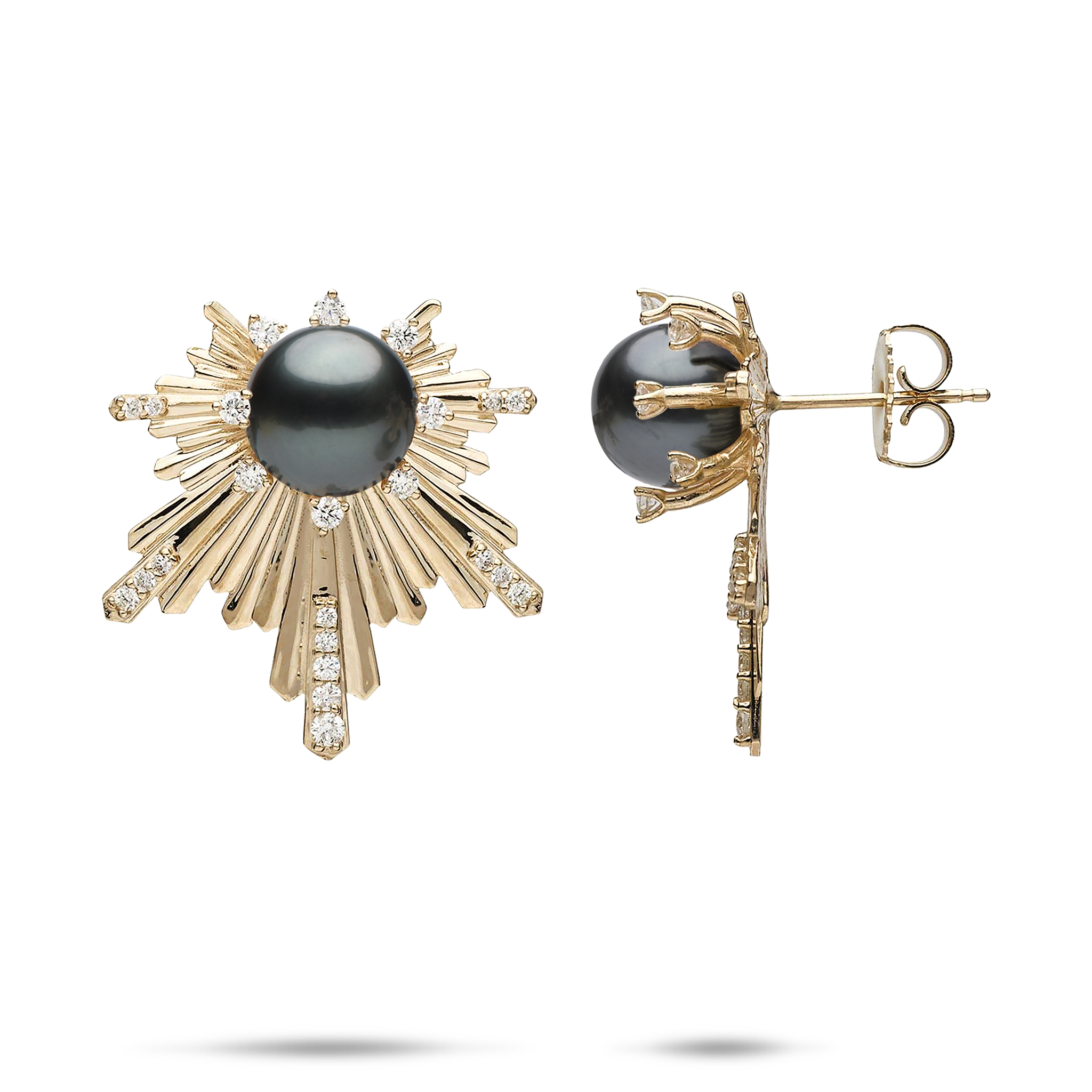 E Hoʻāla schwarze Tahiti-Perlenohrringe in Gold mit Diamanten – 23 mm