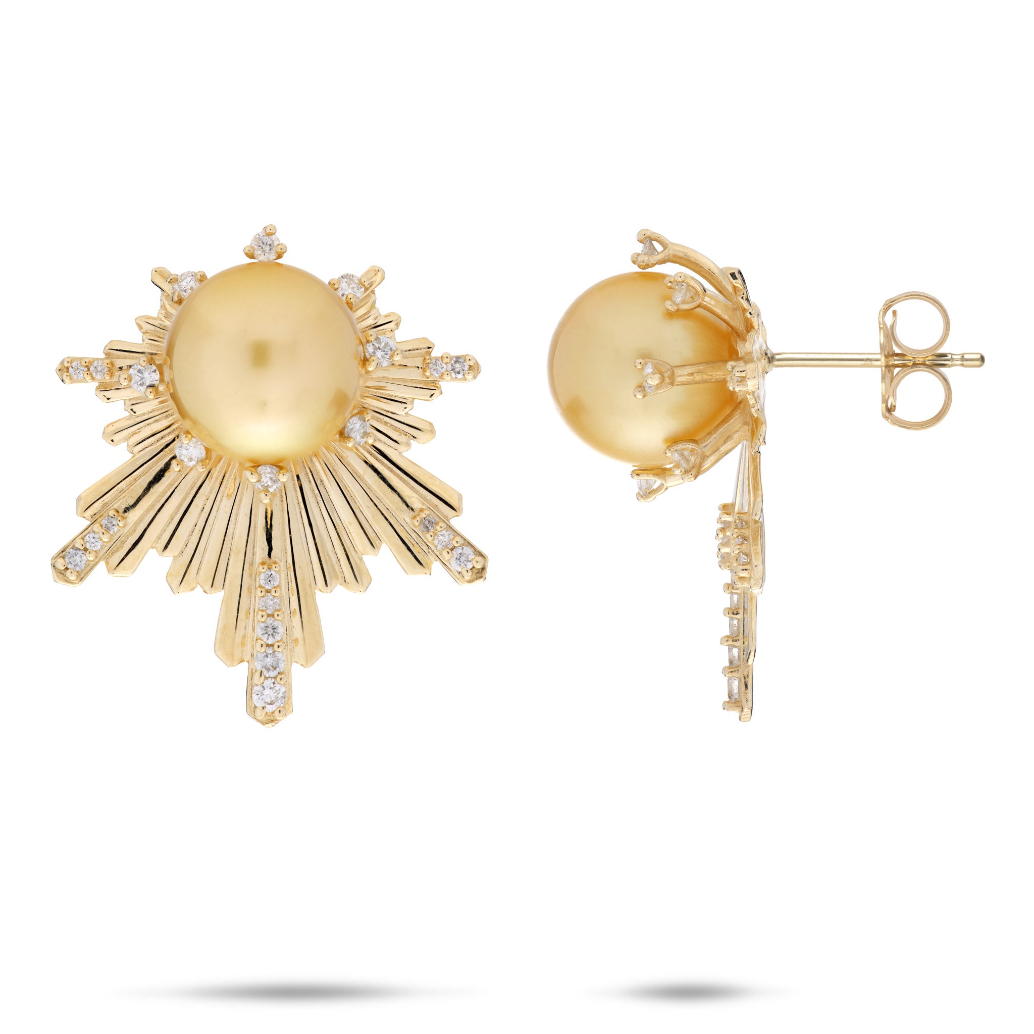 E Hoʻāla South Sea Gold Pearl Earrings in Gold with Diamonds - 23mm