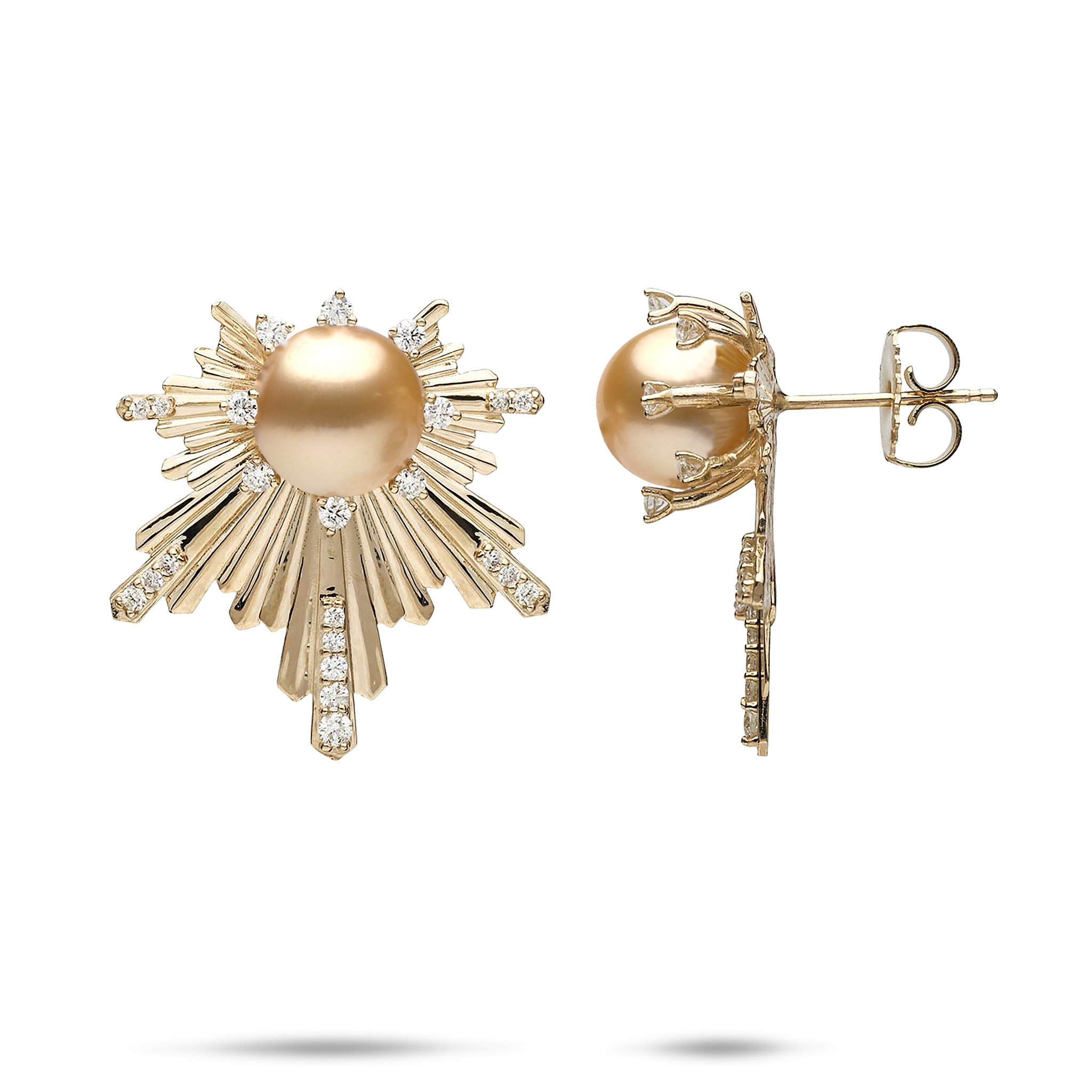 E Hoʻāla Südsee-Goldperlen-Ohrringe in Gold mit Diamanten – 23 mm