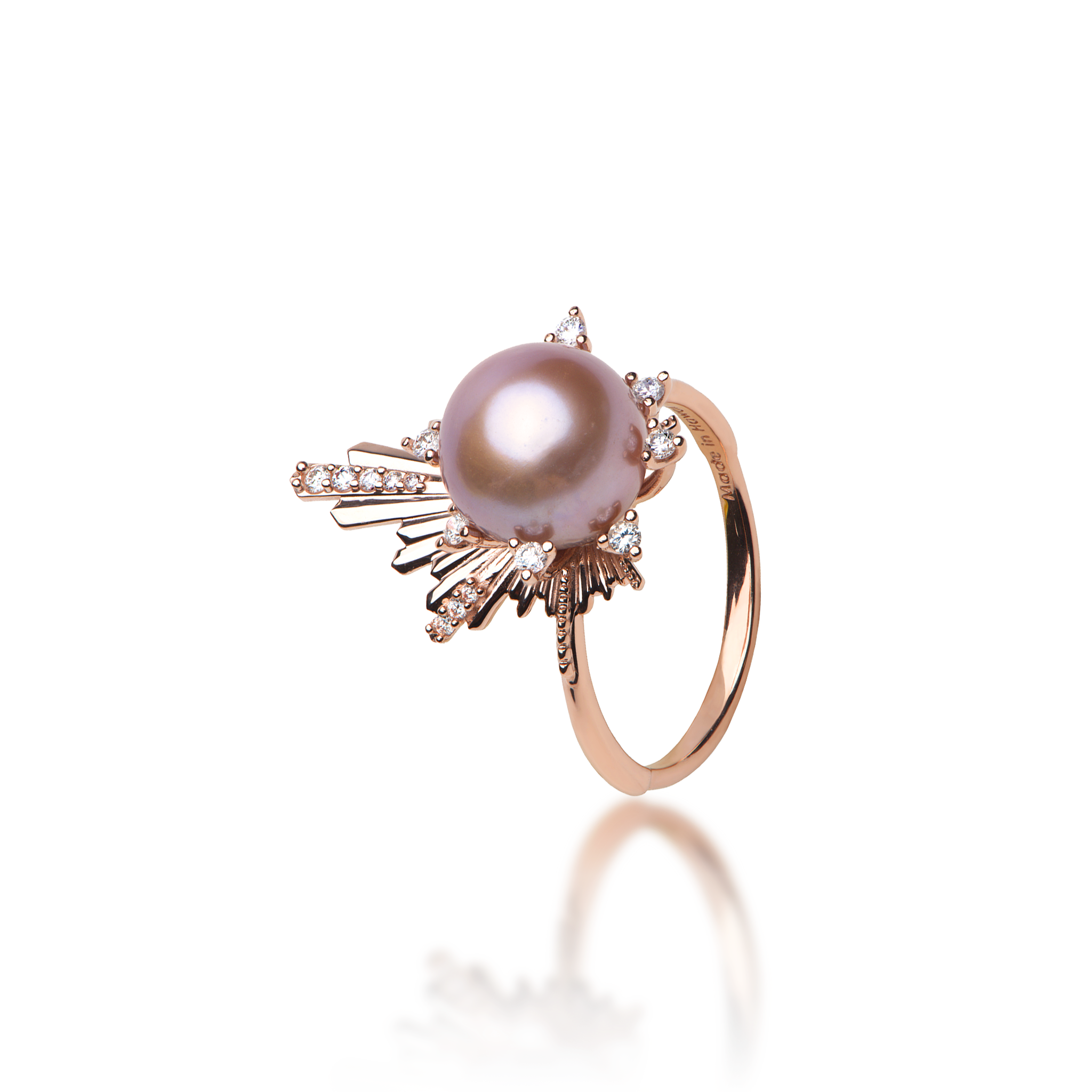 E Hoʻāla Lavender Freshwater Pearl Ring in Rose Gold with Diamonds - 21mm