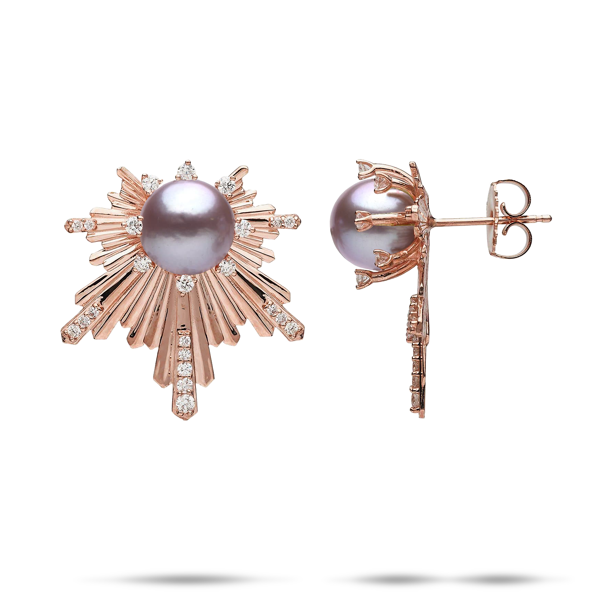 E Hoʻāla Lavender Freshwater Pearl Earrings in Rose Gold with Diamonds - 23mm