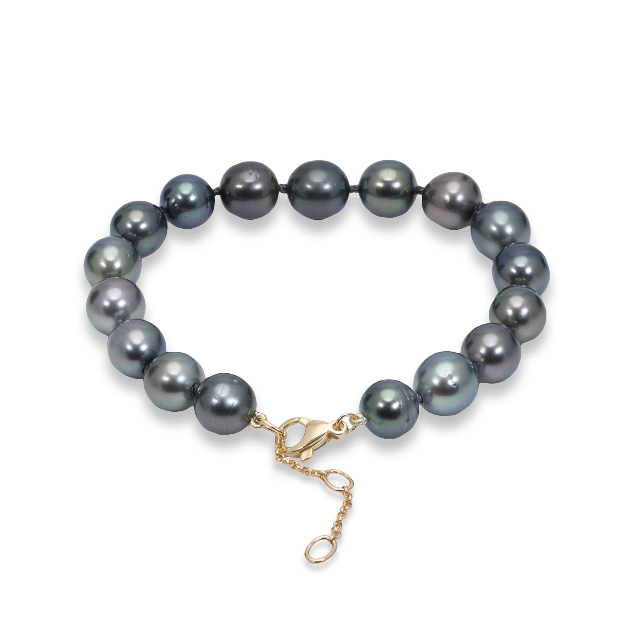 7.5-9" Adjustable Tahitian Black Pearl Bracelet in Gold - 8-10mm