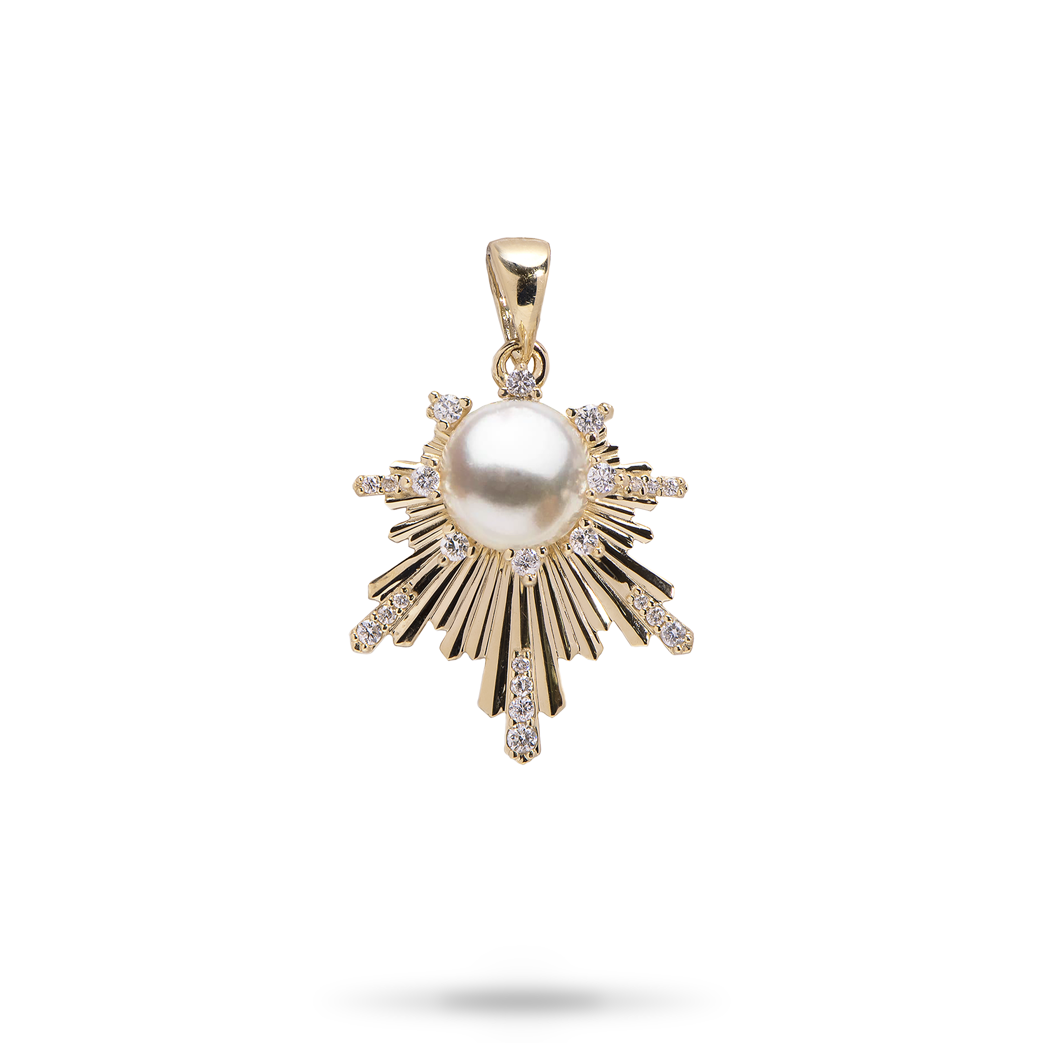 E Hoʻāla Akoya White Pearl Pendant in Gold with Diamonds - 22mm