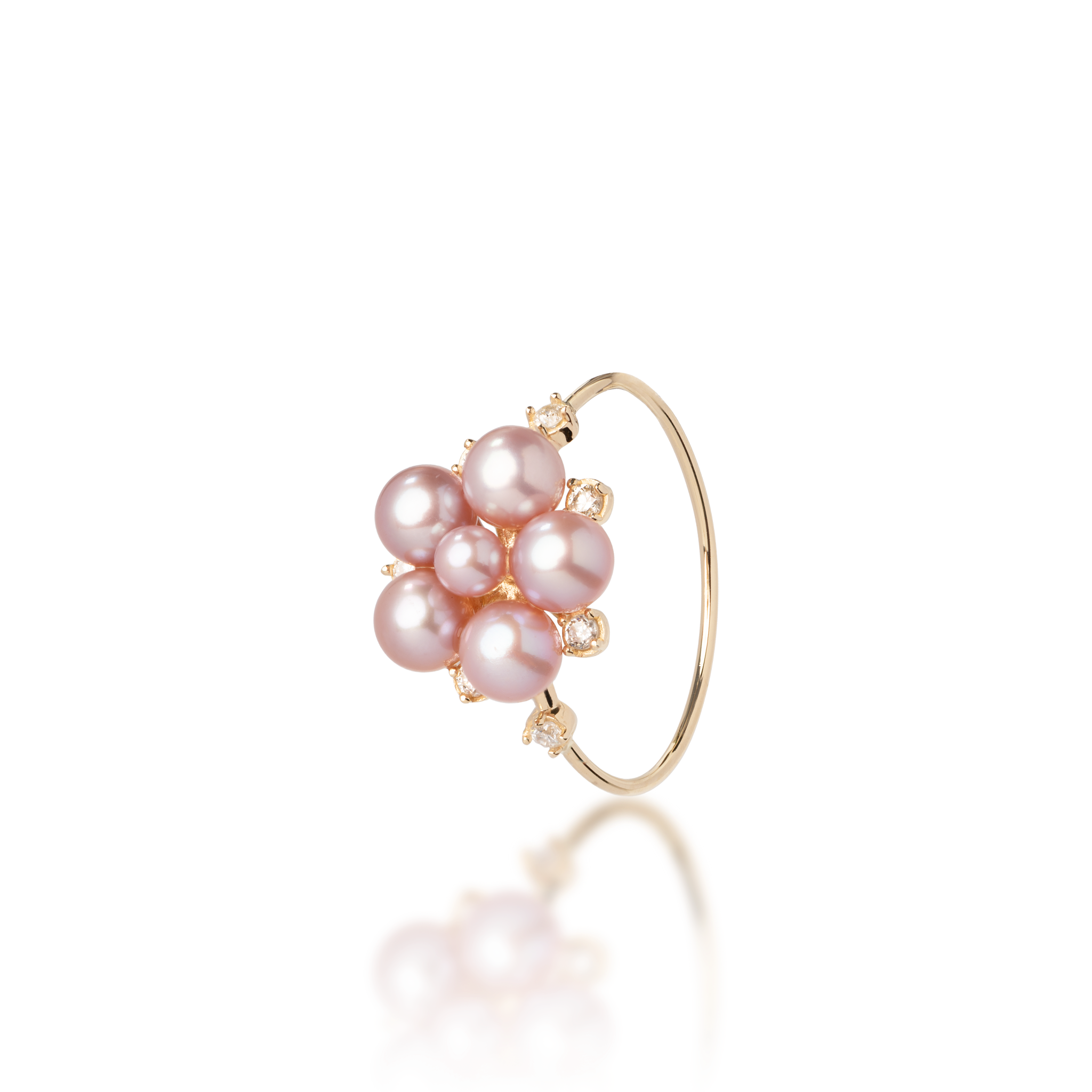 Tiny Bubbles Lavender Freshwater Pearl Ring in Gold with Diamonds
