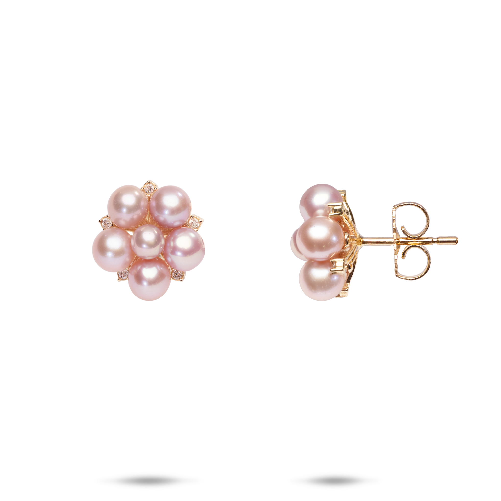Tiny Bubbles Lavendel-Süßwasserperlen-Ohrringe in Gold mit Diamanten