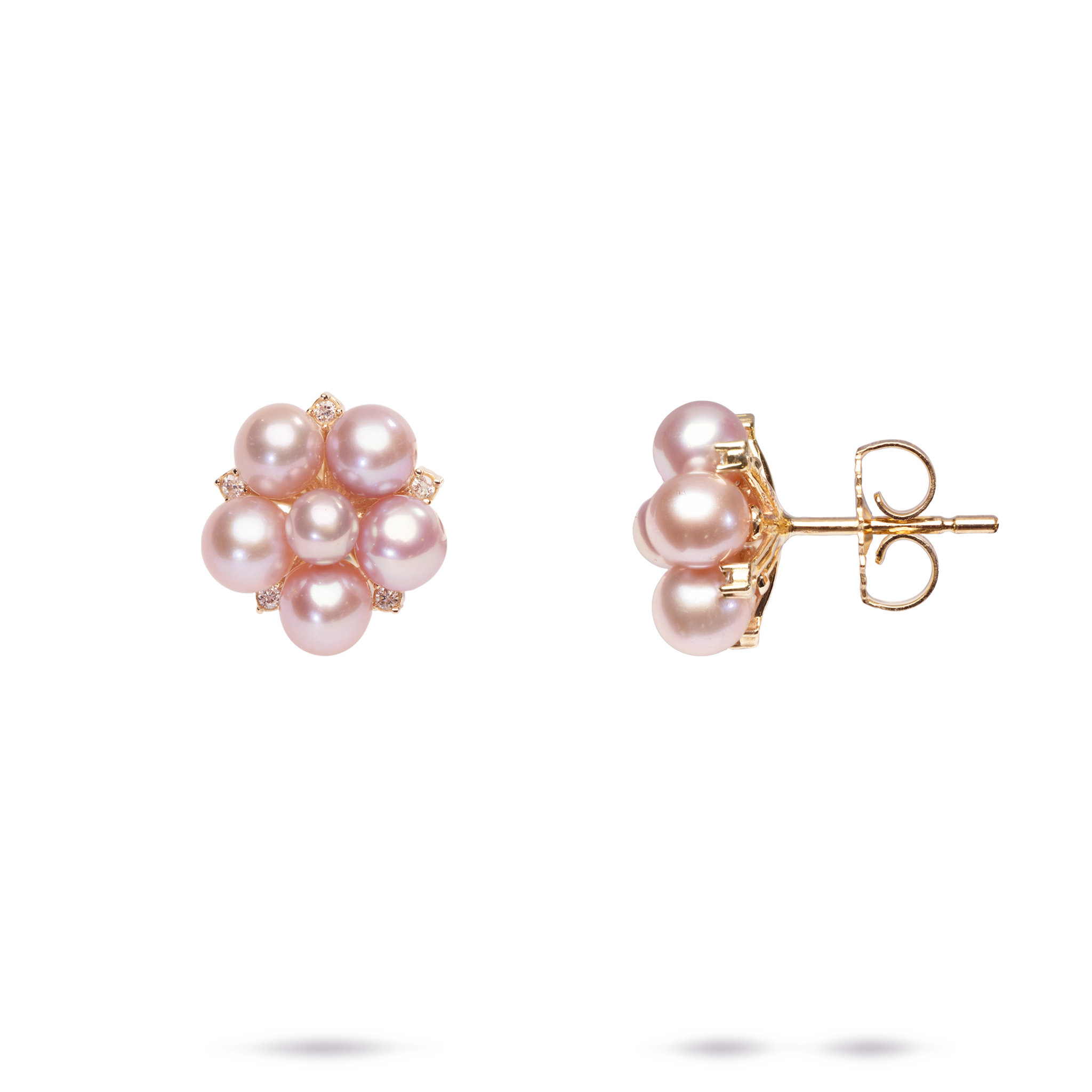 Tiny Bubbles Lavender Freshwater Pearl Earrings in Gold with Diamonds