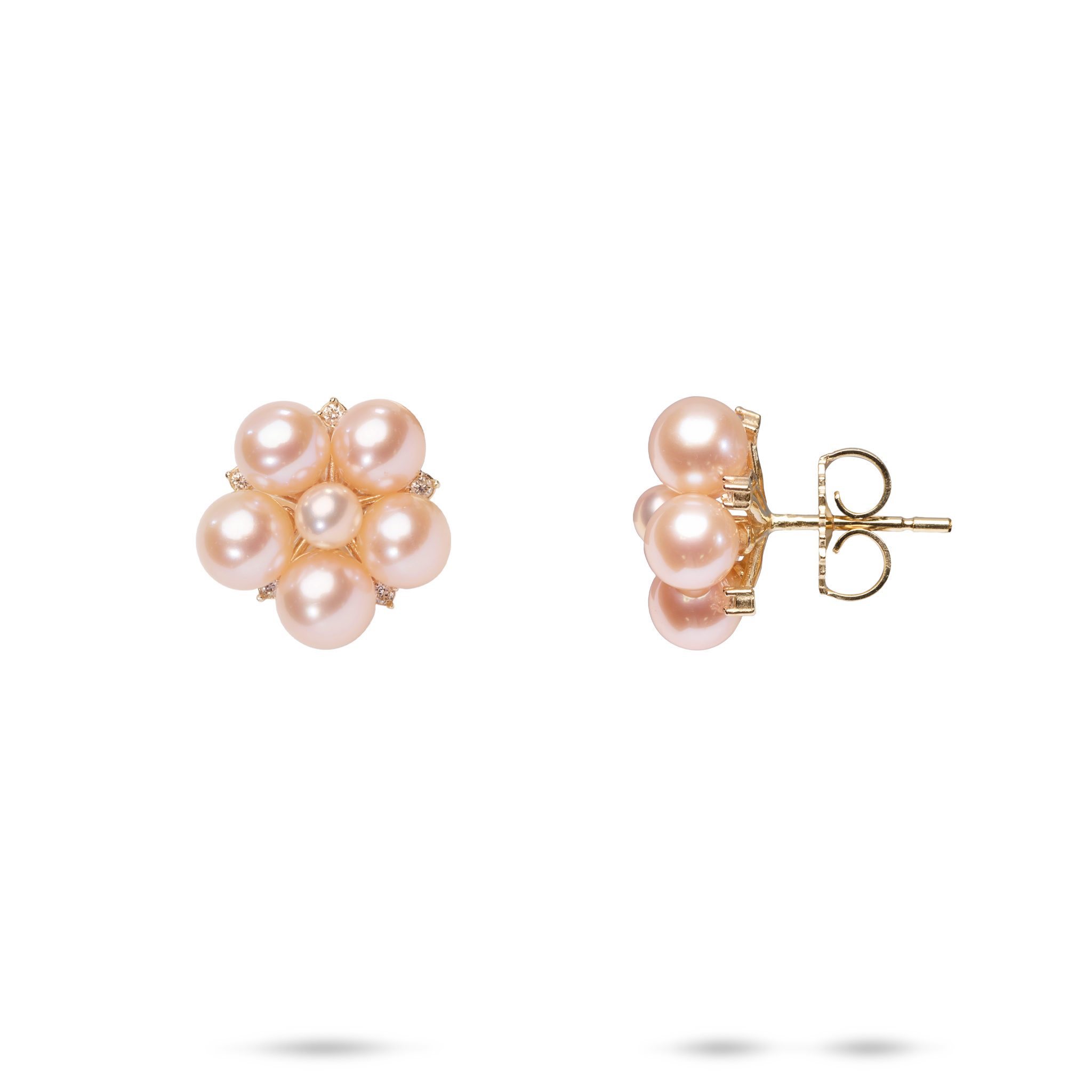 Tiny Bubbles Peach Freshwater Pearl Earrings in Gold with Diamonds