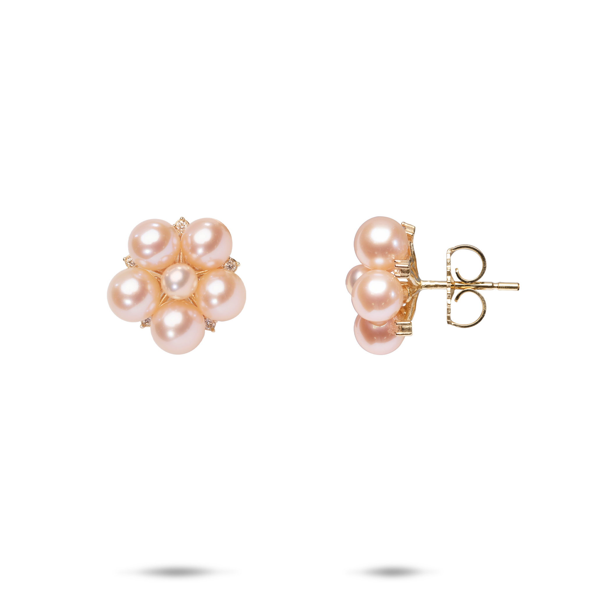 Tiny Bubbles Pfirsich-Süßwasserperlen-Ohrringe in Gold mit Diamanten
