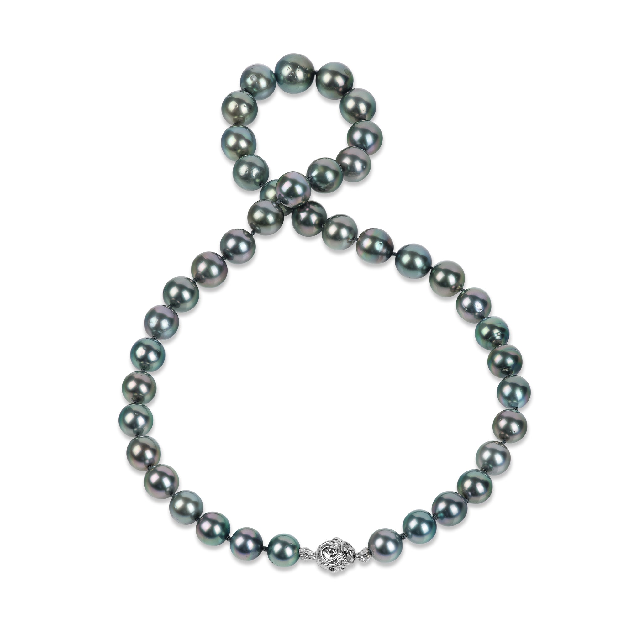 18-20" Tahitian Black Pearl Strand with Magnetic White Gold Clasp - 8-12mm