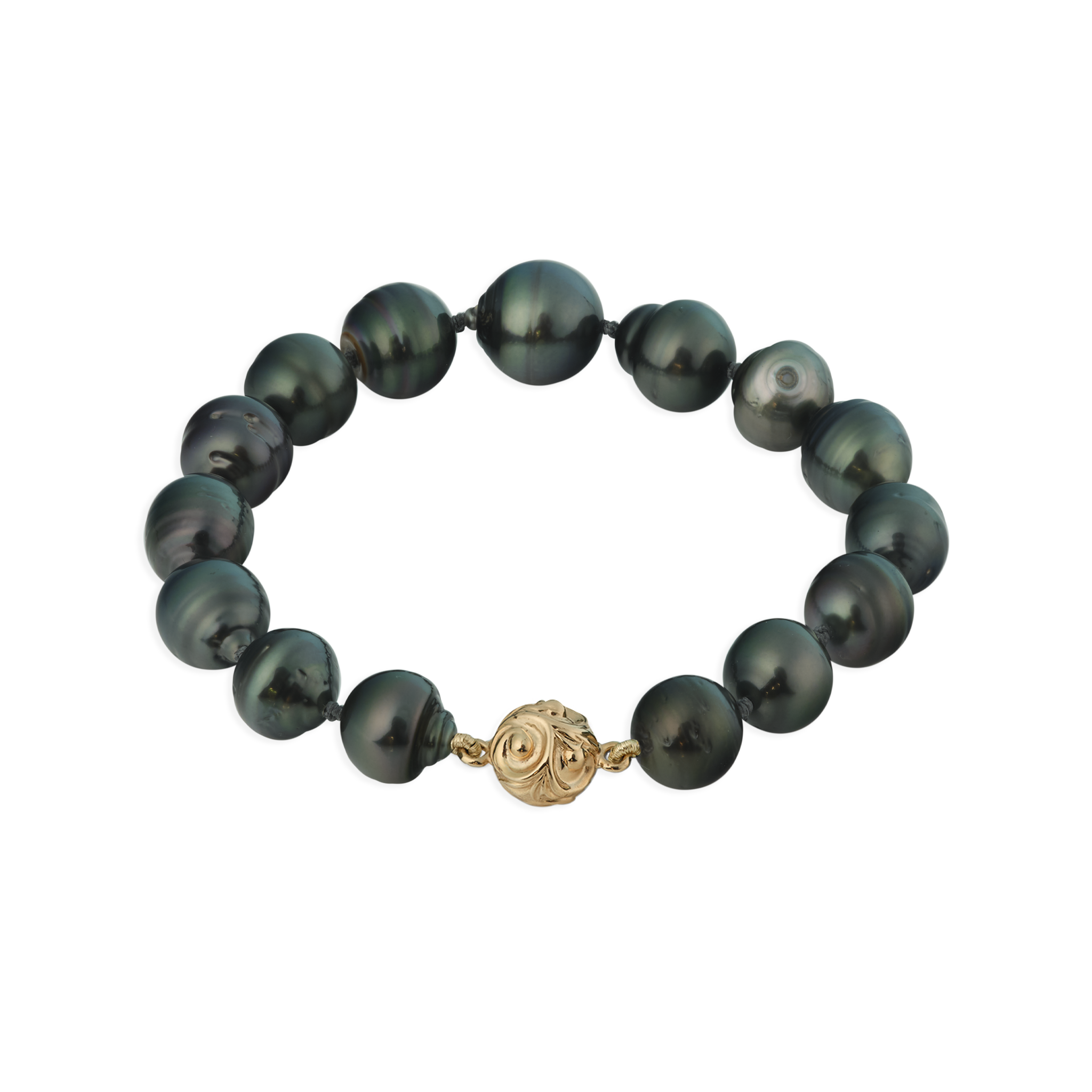 7-8" Tahitian Black Pearl Bracelet with Magnetic Gold Clasp - 10-12mm
