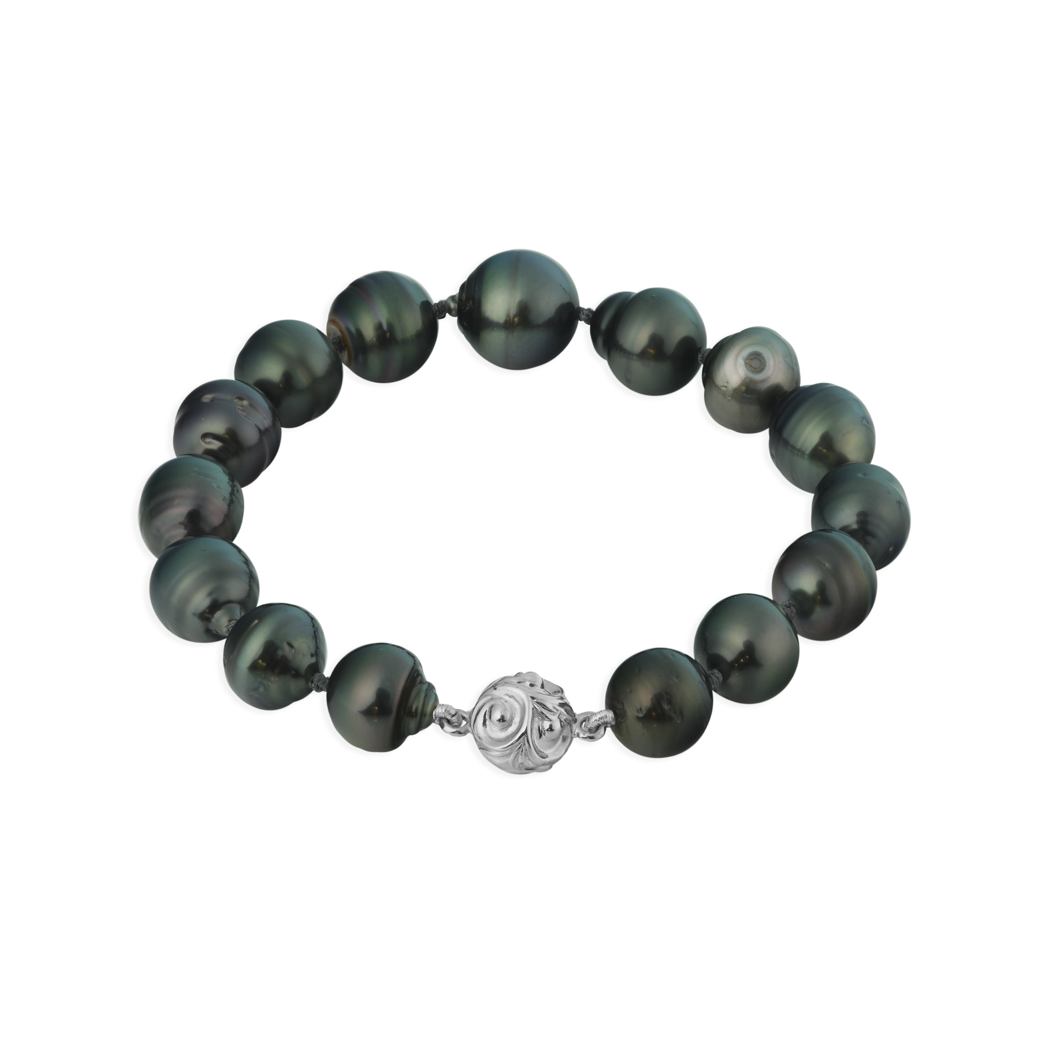 7-8" Tahitian Black Pearl Bracelet with Magnetic White Gold Clasp - 10-12mm