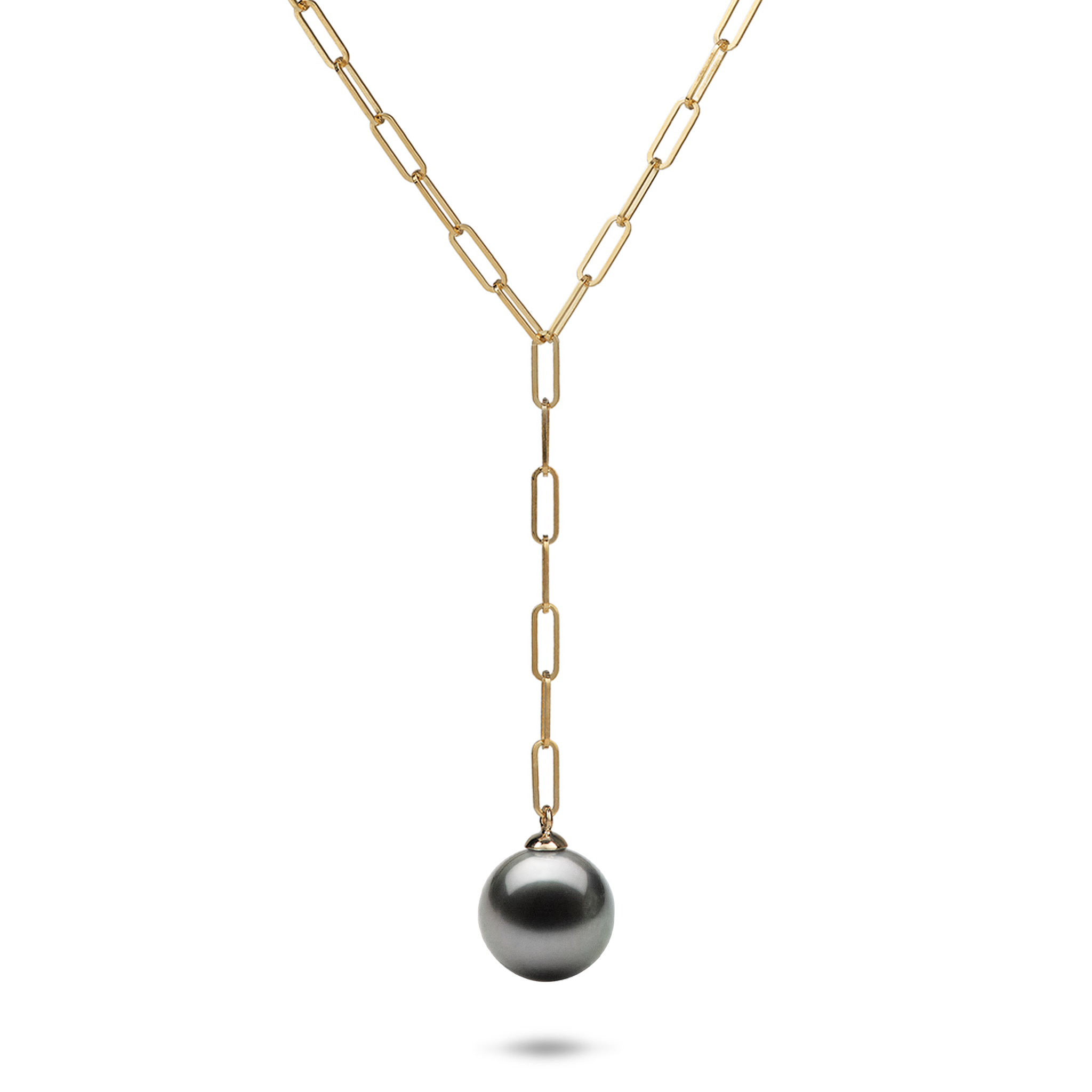 18 "tahitianische schwarze Perlenkette in Gold - 12-14 mm