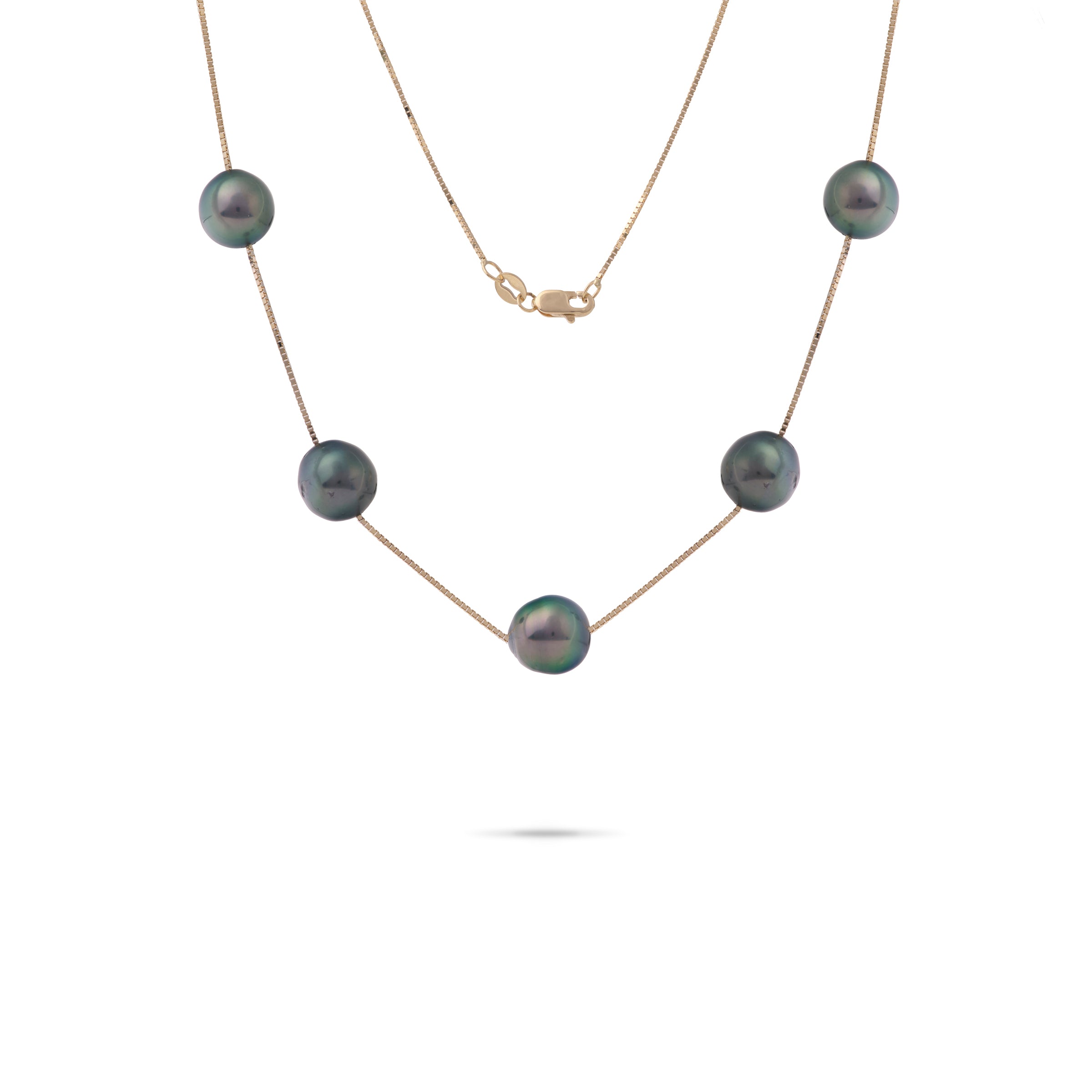 18" Tahitian Black Pearl Necklace in Gold - 9-10mm