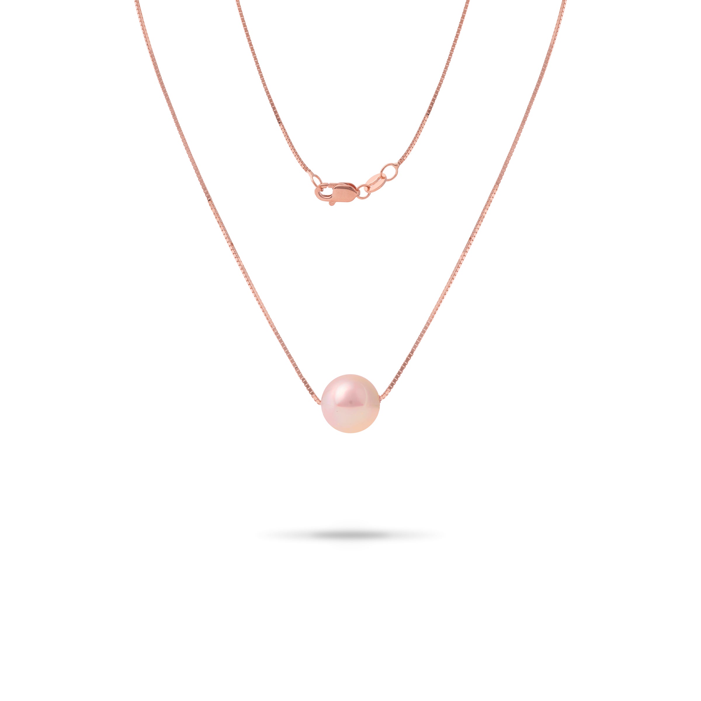16-18" Adjustable Freshwater Peach Pearl Necklace in Rose Gold - 9-10mm