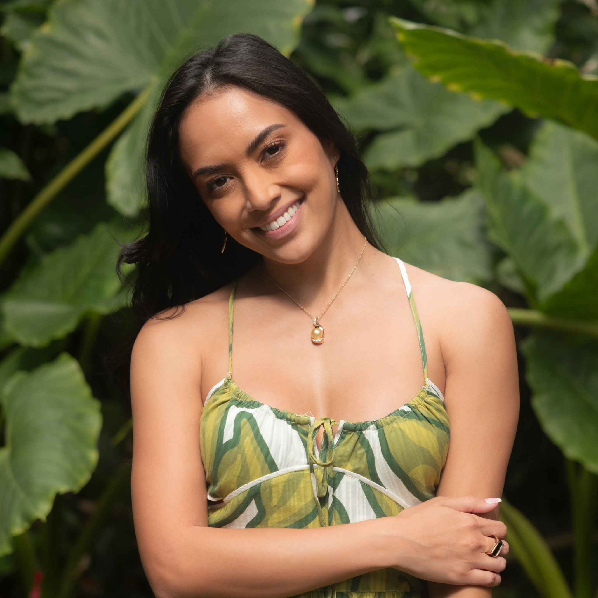 南海ゴールドパールペンダントとダイヤモンド - 11-12mm