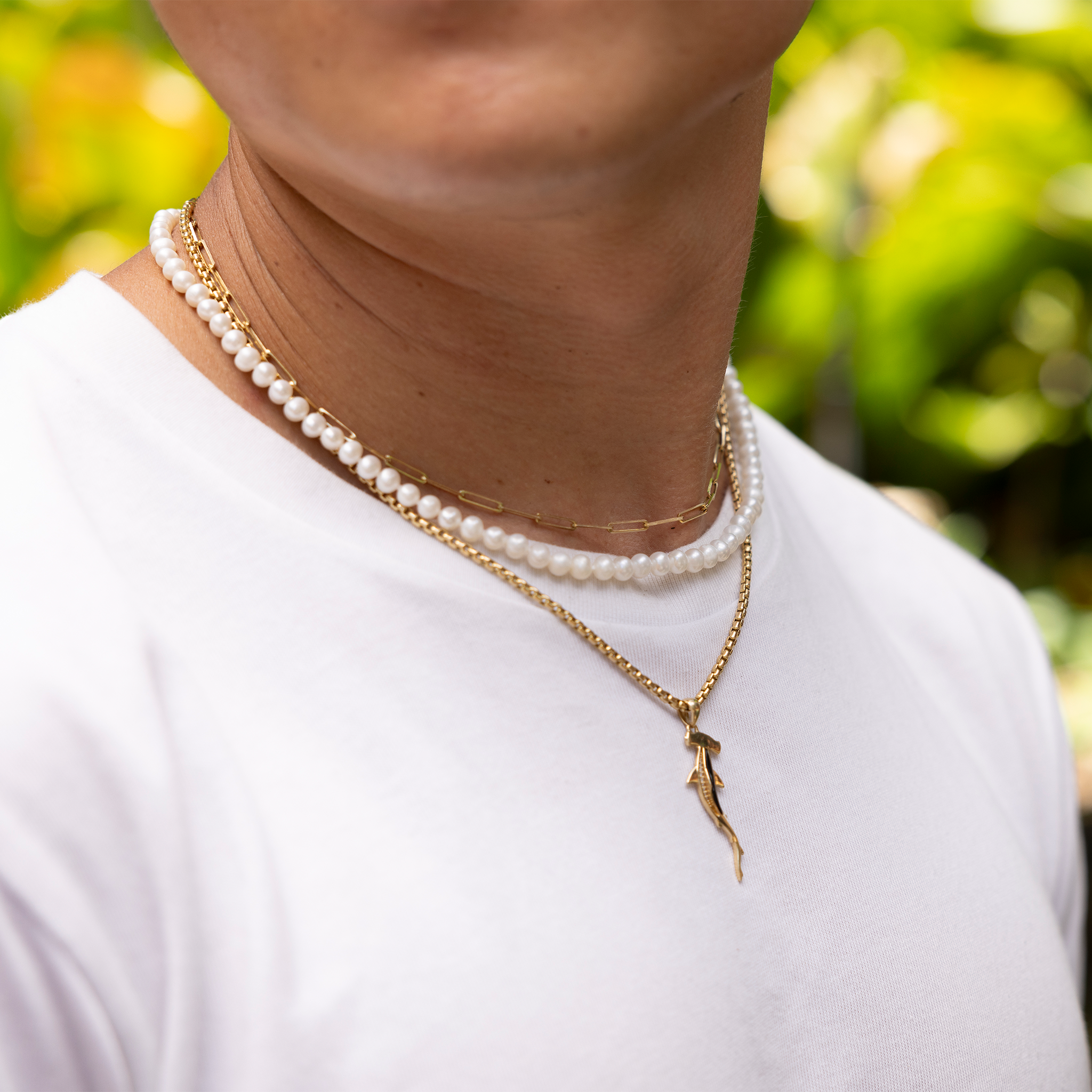 18-19インチ淡水ホワイトパールストランド、ゴールドクラスプ付き - 4-5.5mm