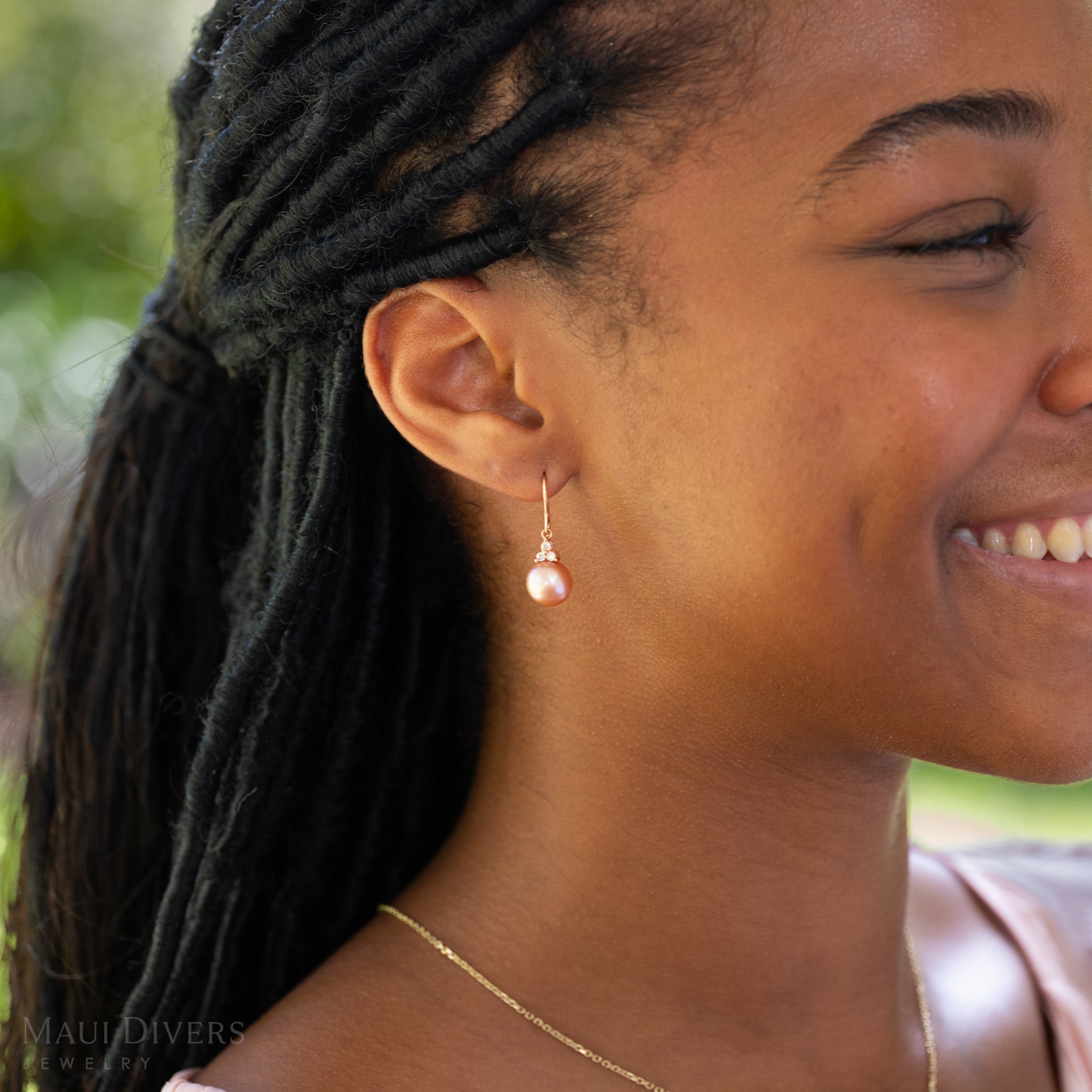 Freshwater Pearl Earrings in Rose Gold with Diamonds - 9-10mm