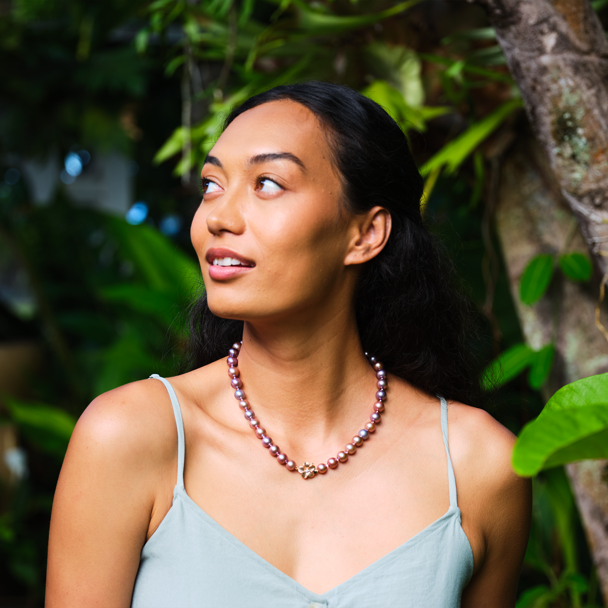 19.25" Freshwater Pearl Strand with Diamond Plumeria Clasp in Rose Gold - 9-13mm