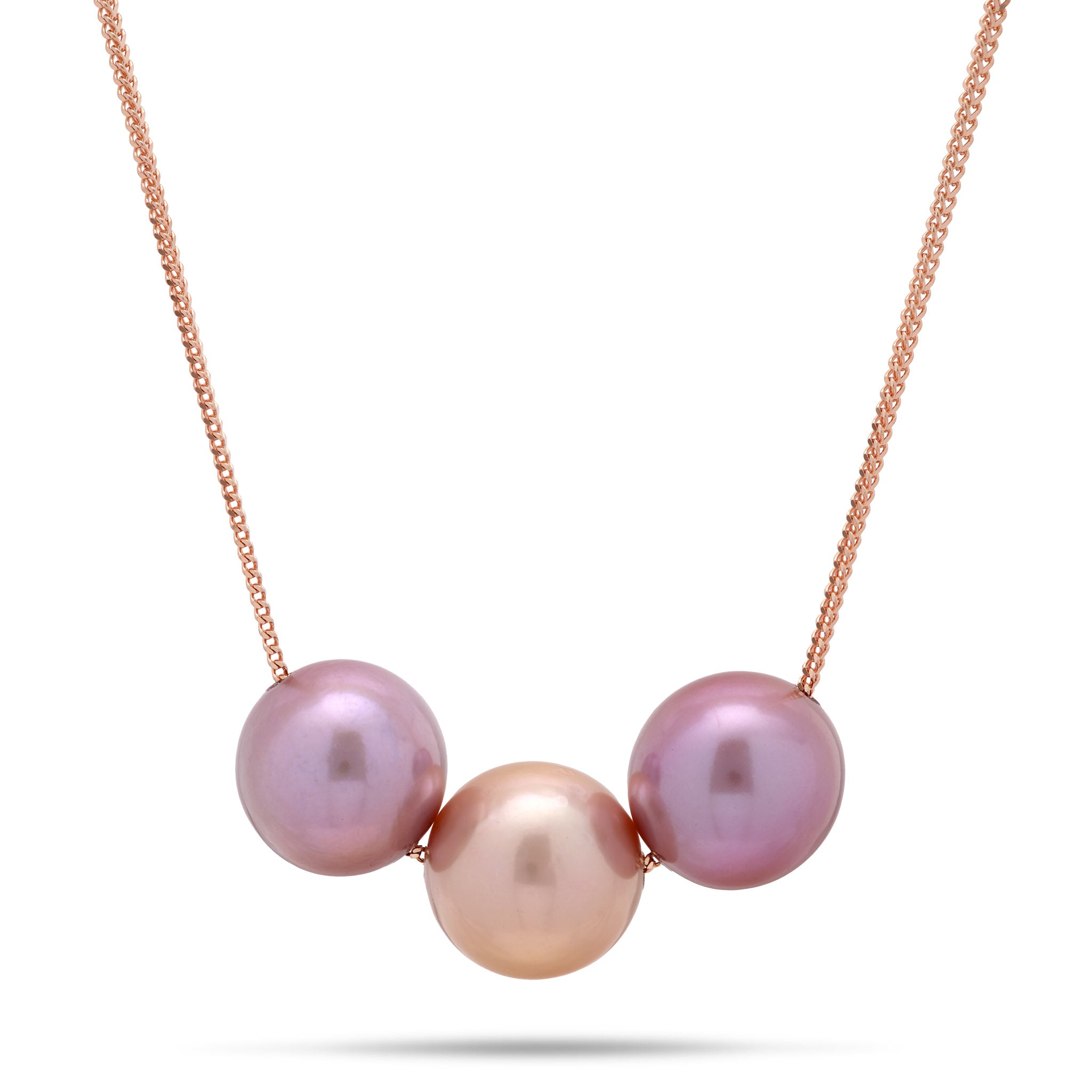 16-18" Adjustable Freshwater Lilac and Ultraviolet Pearl Necklace in Rose Gold - 10-11mm