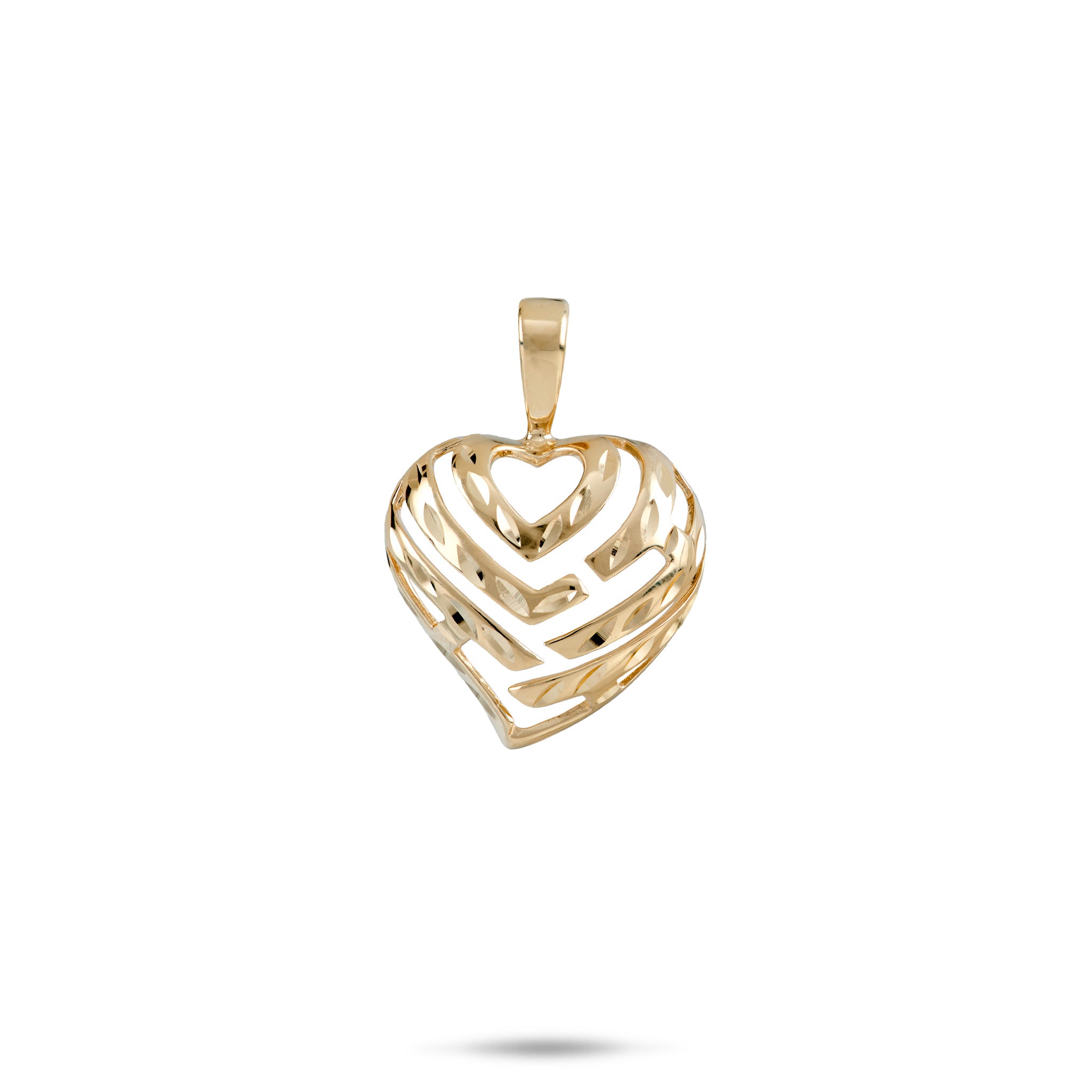 15mm Aloha Heart Pendant with cut-out design spelling "Aloha" in 14k Yellow Gold Diamond-cut High Polish Finish