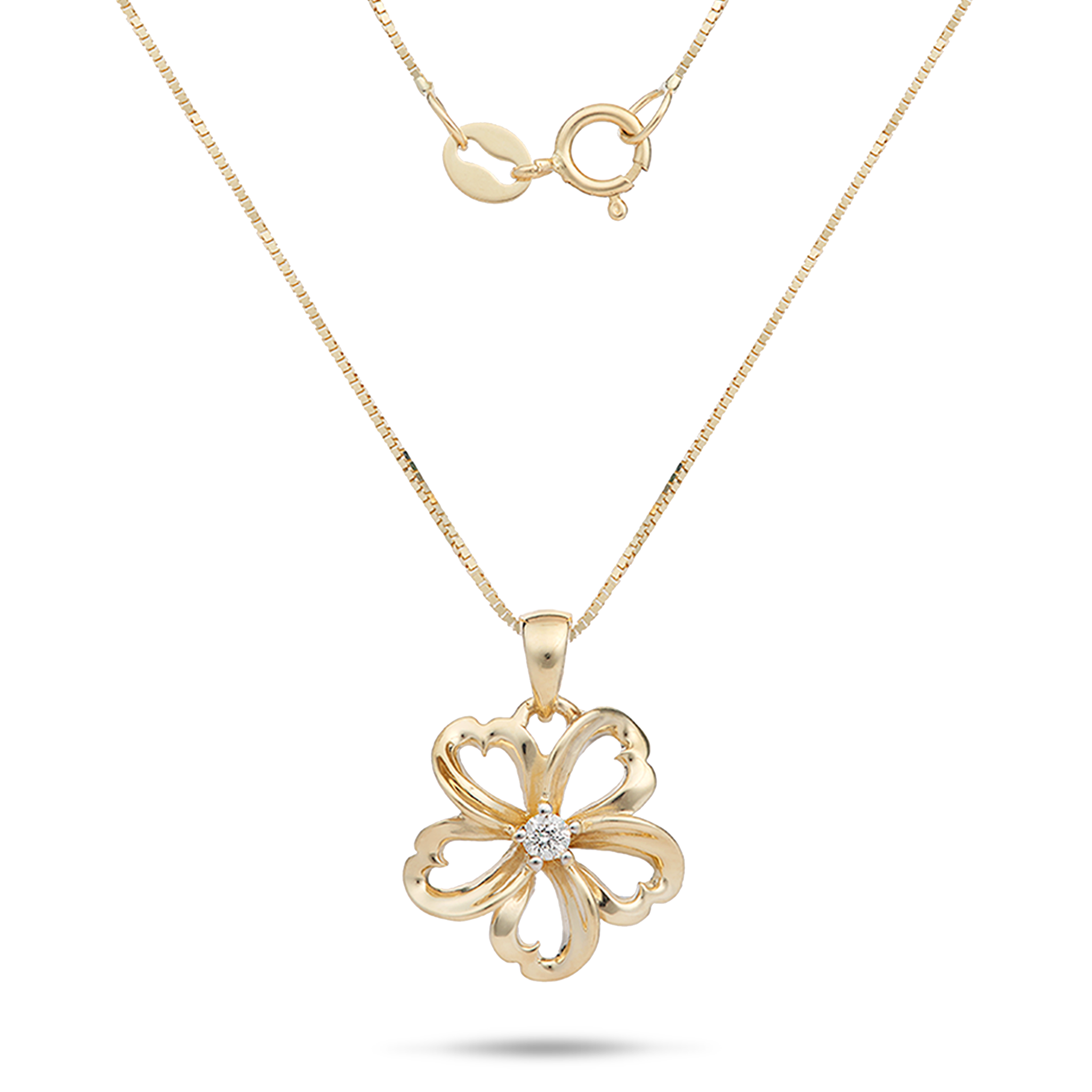 18" Plumeria-Anhänger/Halskette in Gold mit Diamant – 14 mm