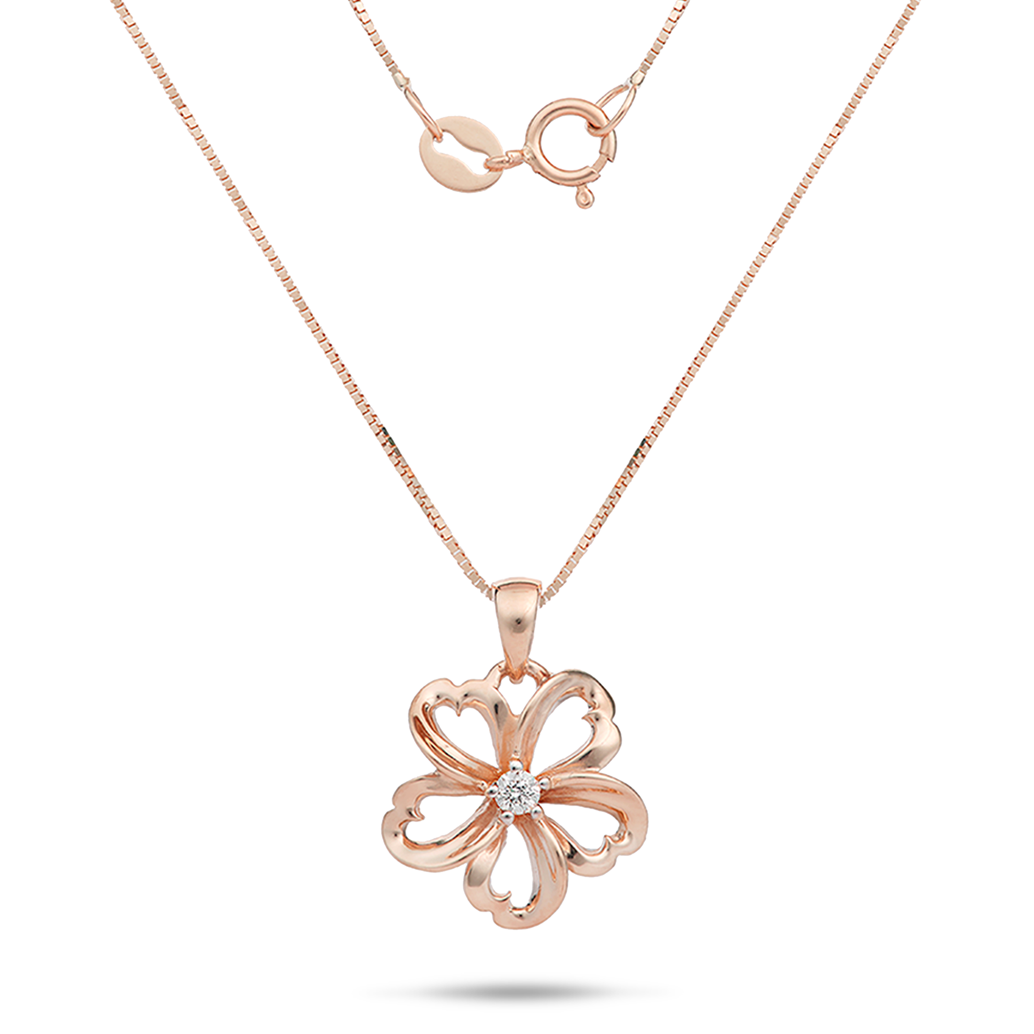 18" Plumeria Pendant / Necklace in Rose Gold with Diamond - 14mm