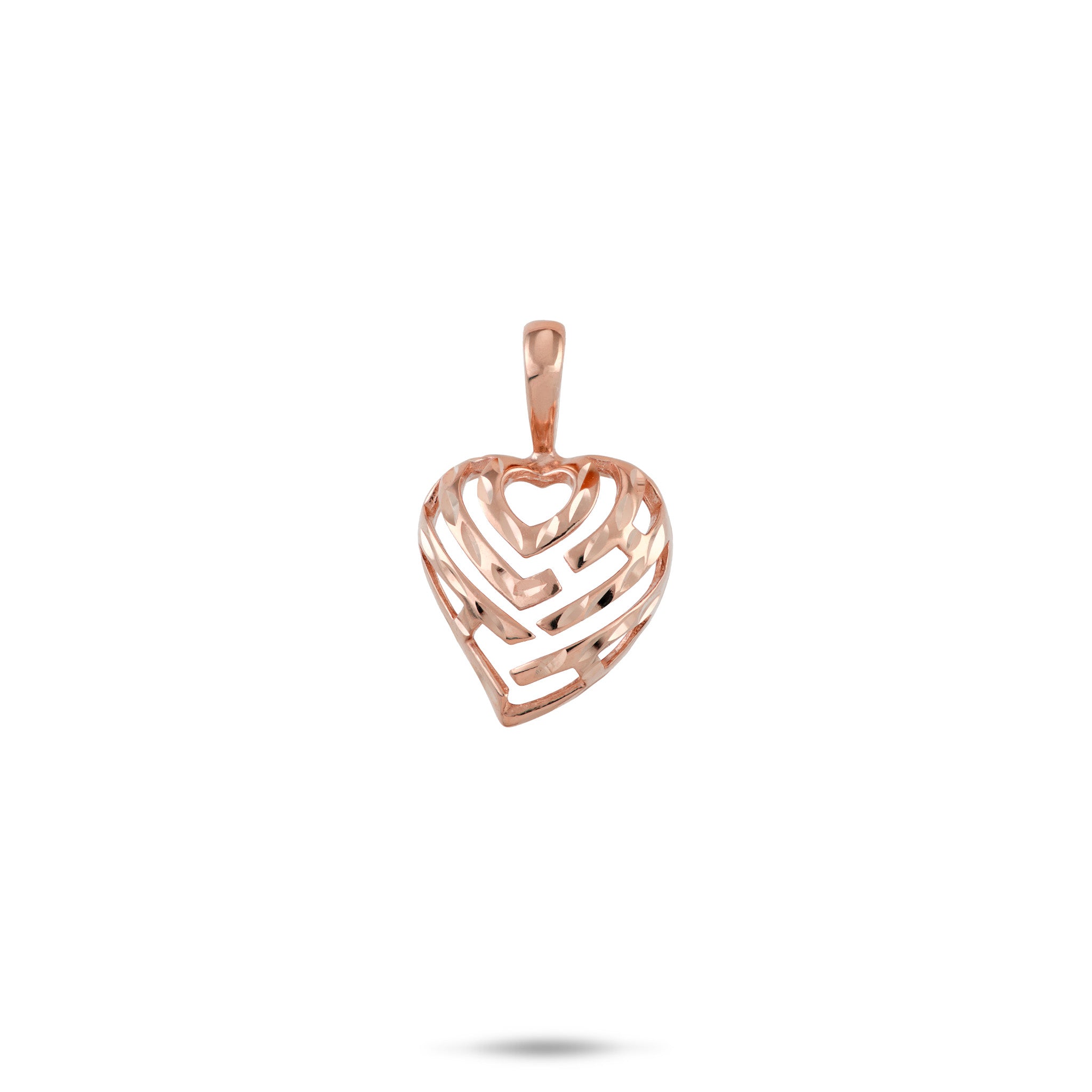 12mm Aloha Heart Pendant with cut-out design spelling "Aloha" in 14k Rose Gold Diamond-cut High Polish Finish