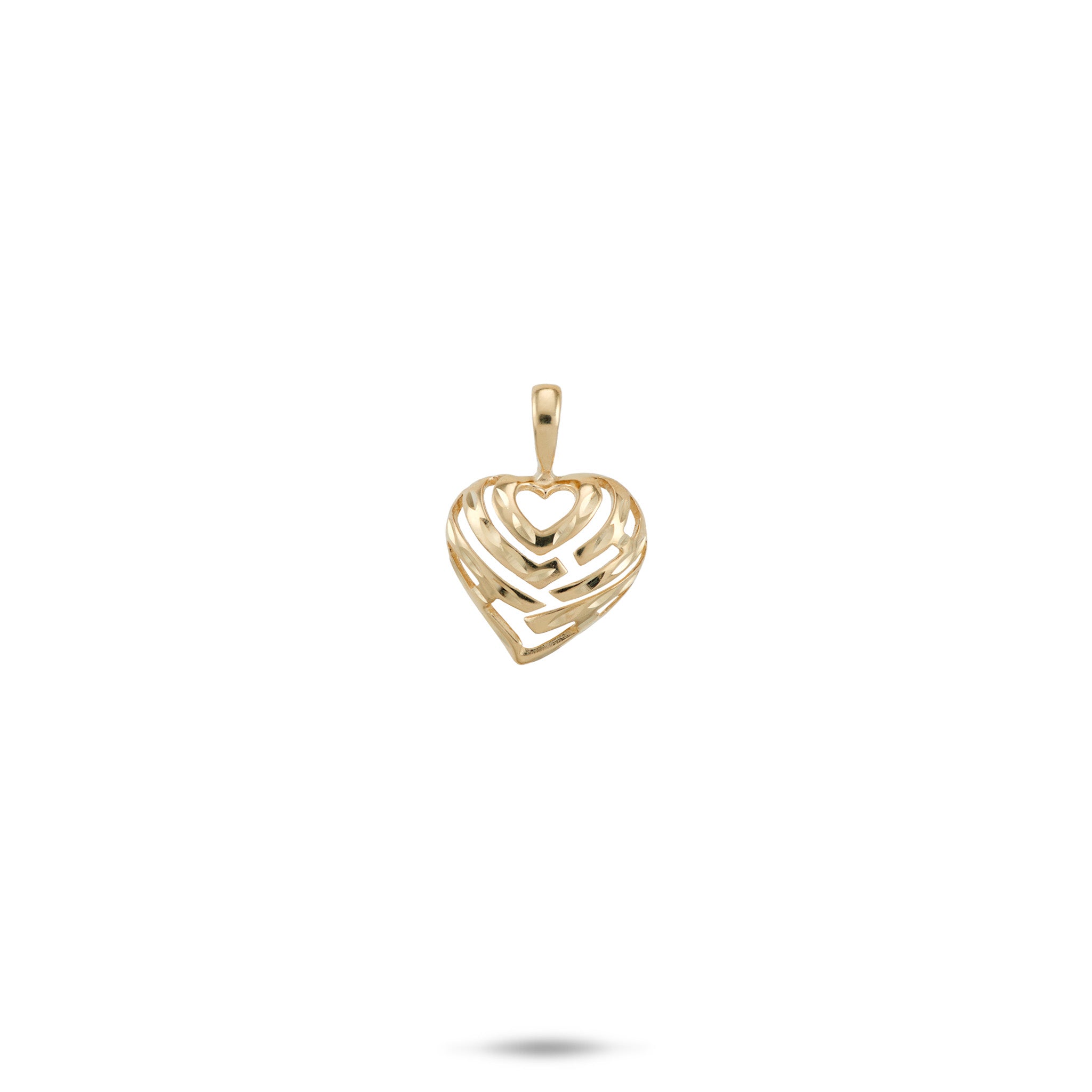 9mm Aloha Heart Pendant with cut-out design spelling "Aloha" in 14k Yellow Gold Diamond-cut High Polish Finish