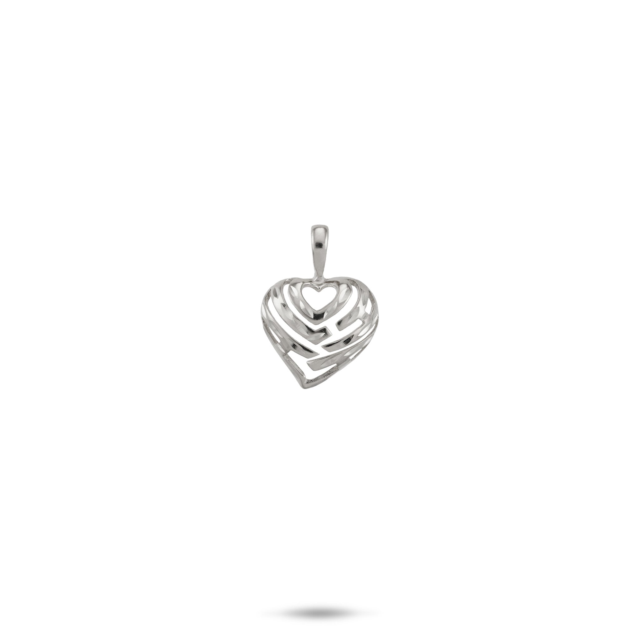 9mm Aloha Heart Pendant with cut-out design spelling "Aloha" in 14k White Gold Diamond-cut High Polish Finish
